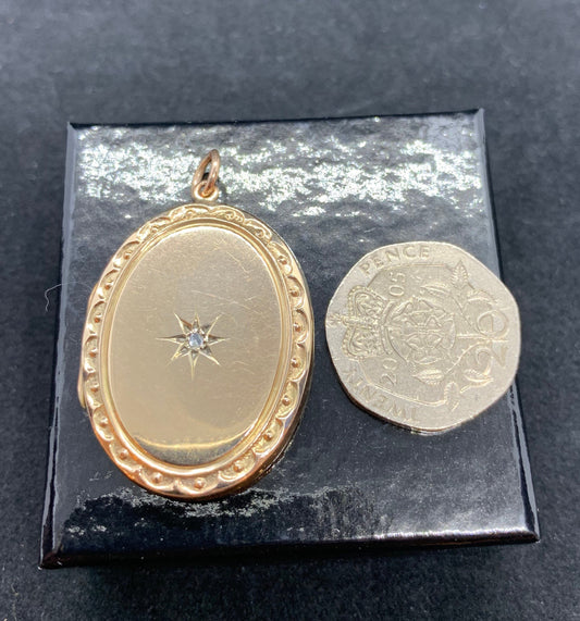Antique 9ct Rose Gold Diamond Set Locket. 9ct Gold Back & Front. Good Size. 8.1g Original Interior.