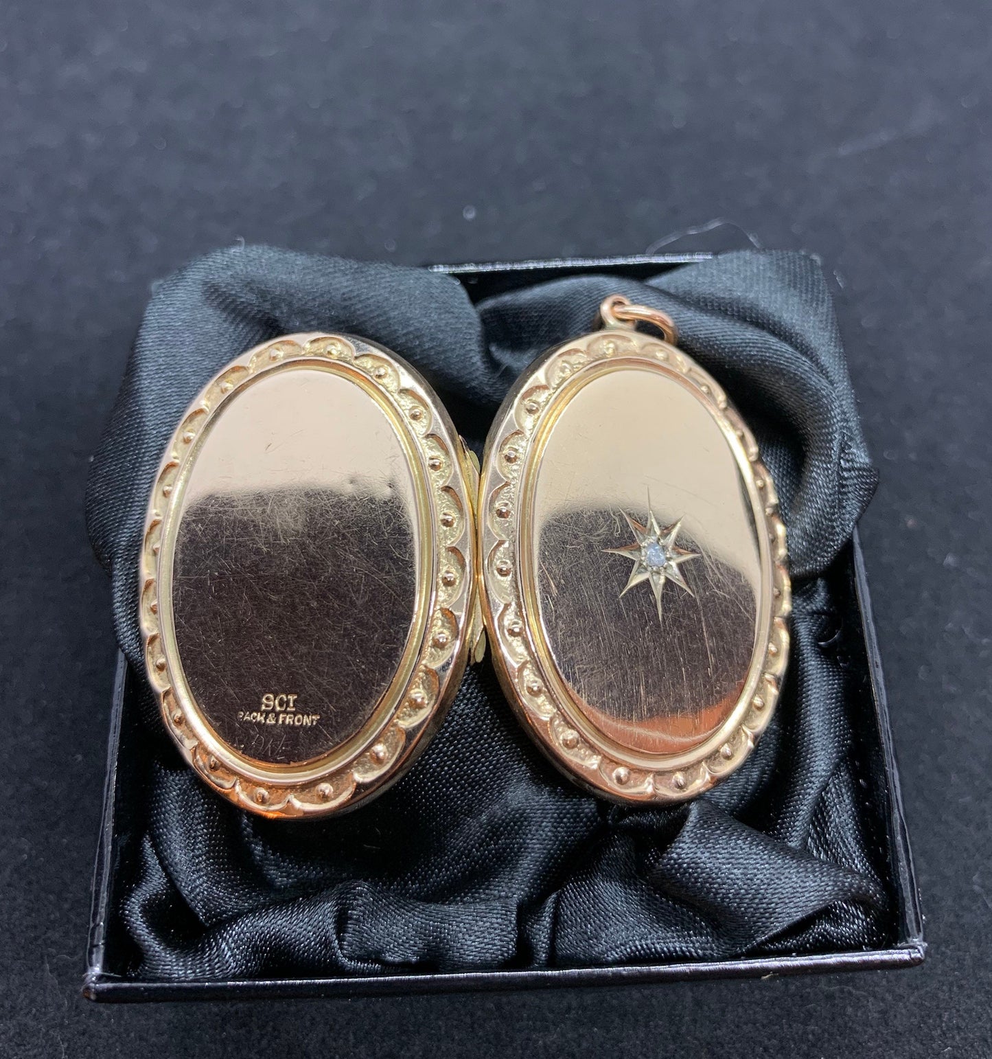 Antique 9ct Rose Gold Diamond Set Locket. 9ct Gold Back & Front. Good Size. 8.1g Original Interior.