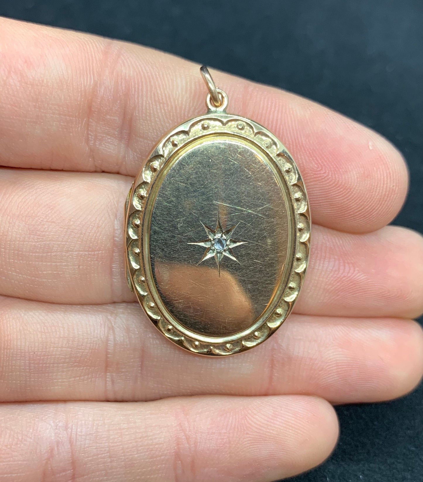 Antique 9ct Rose Gold Diamond Set Locket. 9ct Gold Back & Front. Good Size. 8.1g Original Interior.