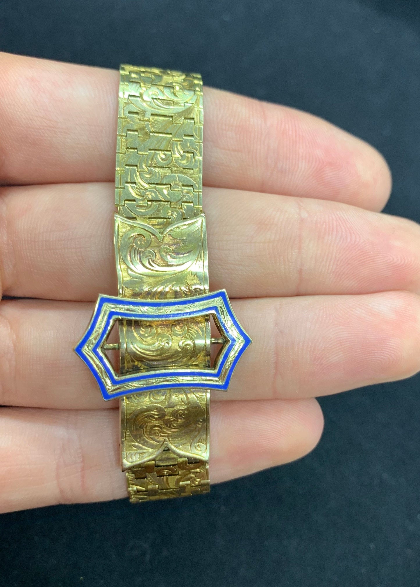 Antique 15ct Gold Enamel Buckle Bracelet. Stunning Rare Survivor. English 1870 - 1880