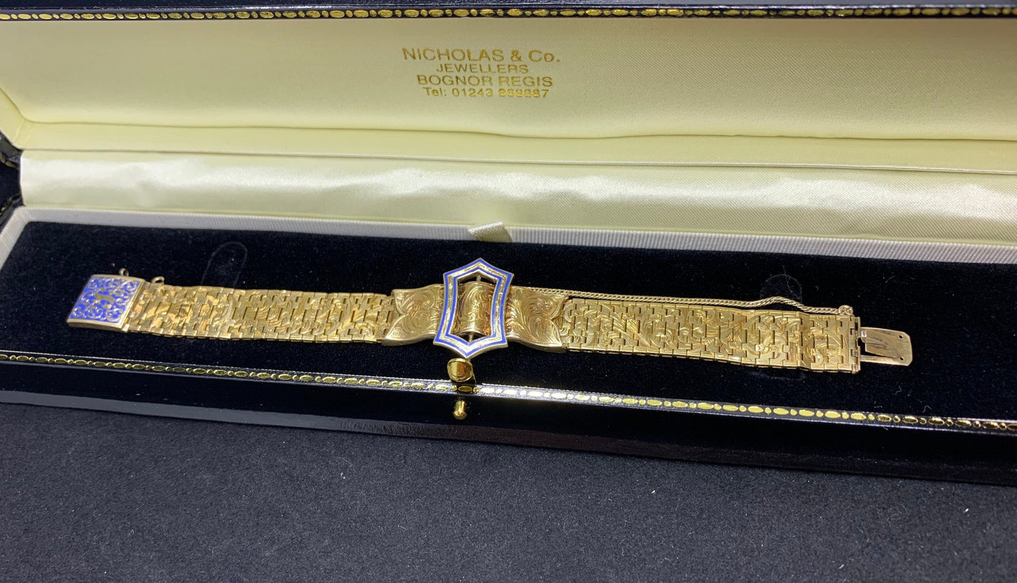 Antique 15ct Gold Enamel Buckle Bracelet. Stunning Rare Survivor. English 1870 - 1880