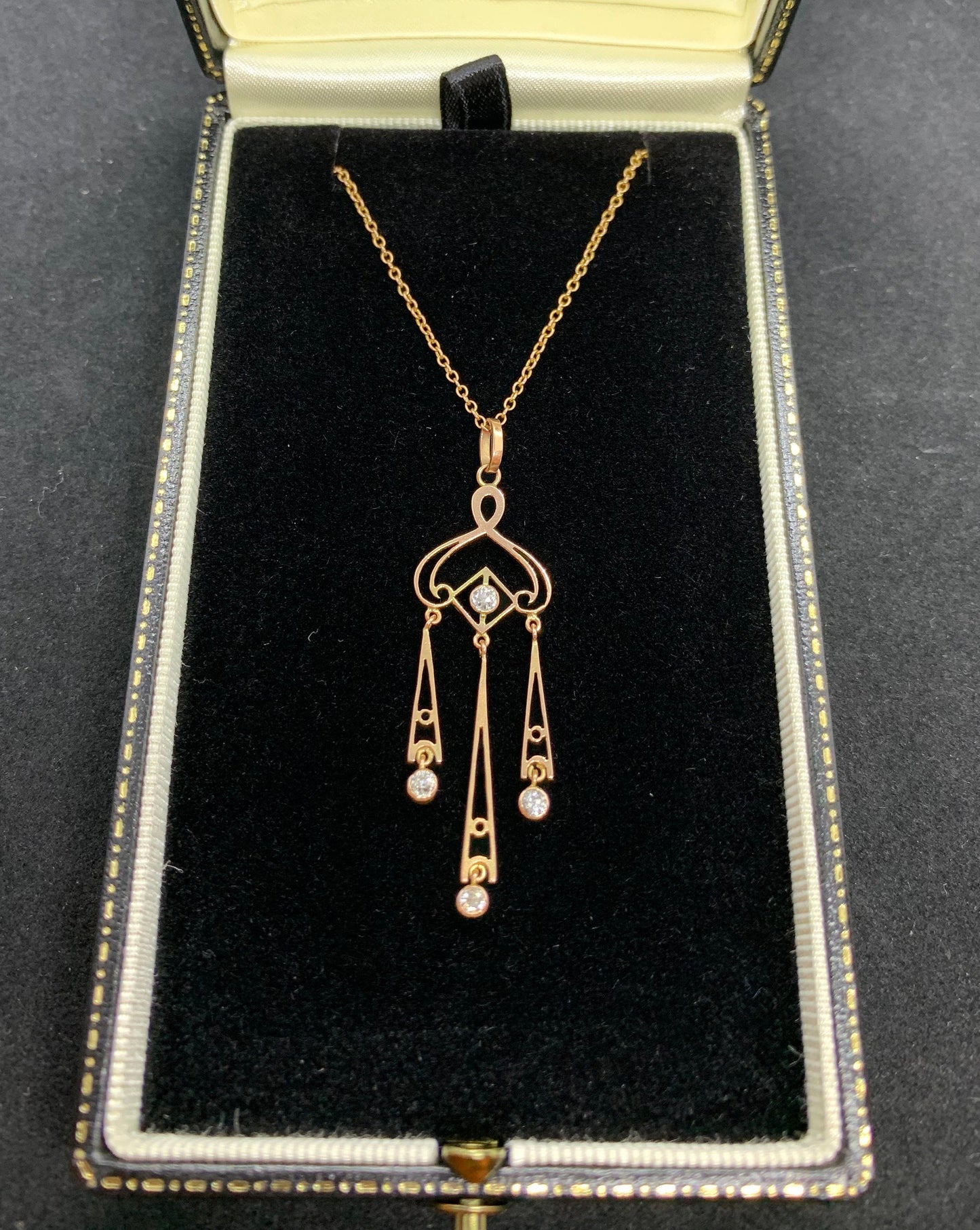 Antique Diamond 9ct Gold Pendant with Chain. Edwardian / Art Deco. Old European Cut Diamonds. Genuine Period Jewel.