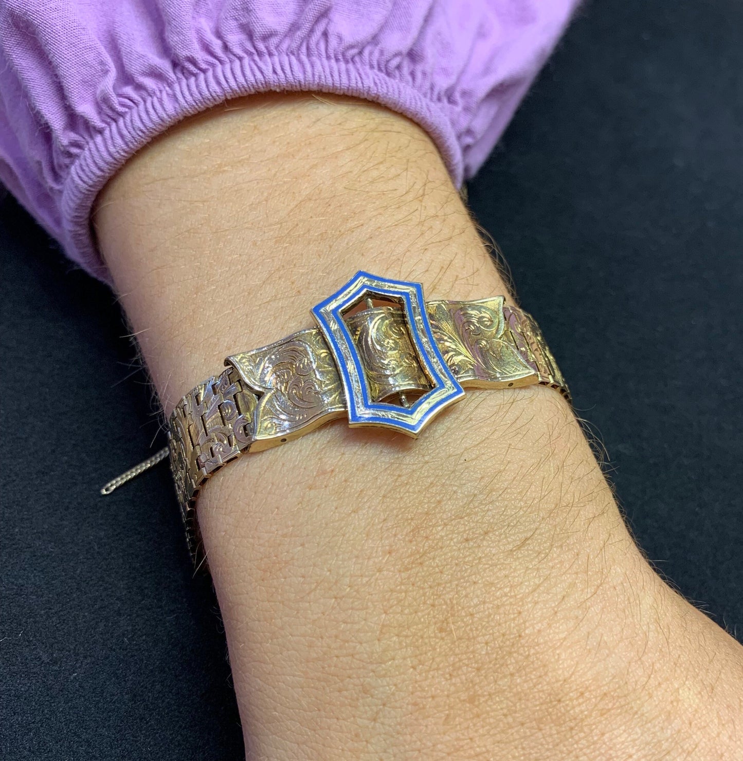 Antique 15ct Gold Enamel Buckle Bracelet. Stunning Rare Survivor. English 1870 - 1880