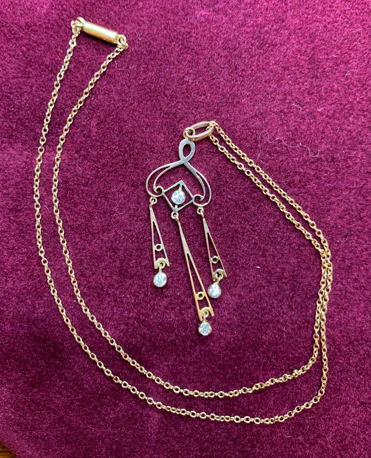 Antique Diamond 9ct Gold Pendant with Chain. Edwardian / Art Deco. Old European Cut Diamonds. Genuine Period Jewel.