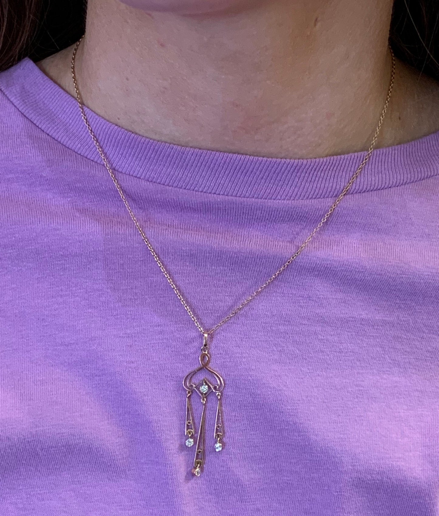 Antique Diamond 9ct Gold Pendant with Chain. Edwardian / Art Deco. Old European Cut Diamonds. Genuine Period Jewel.