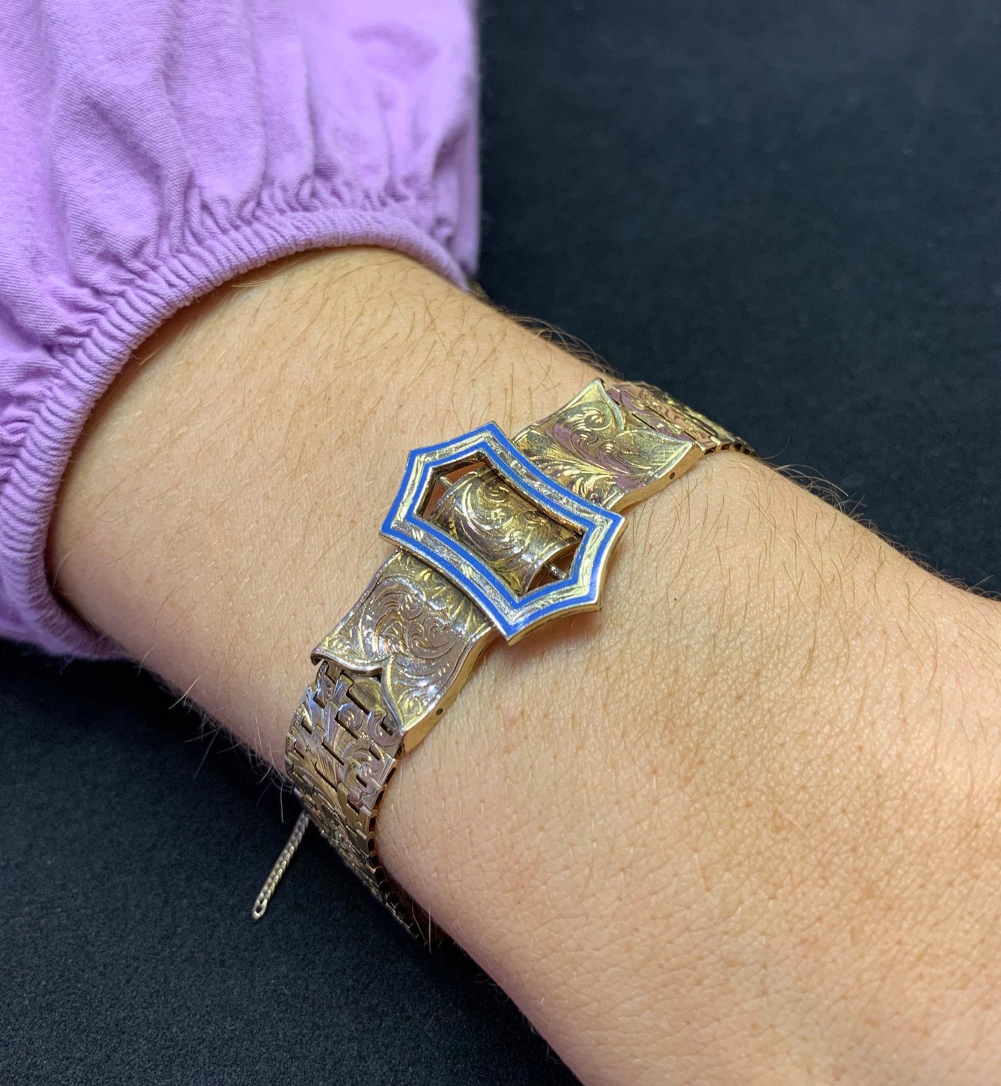 Antique 15ct Gold Enamel Buckle Bracelet. Stunning Rare Survivor. English 1870 - 1880