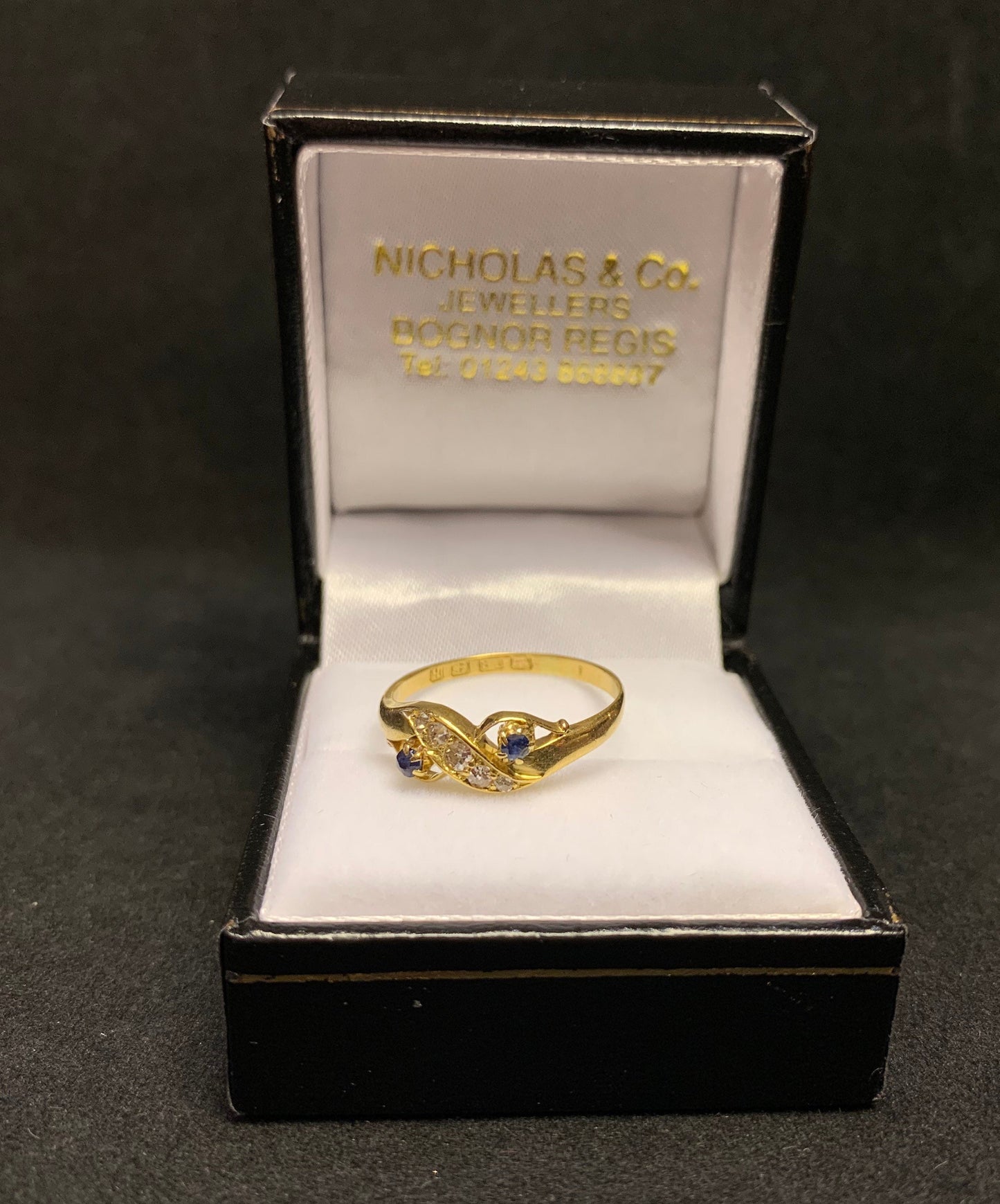 Antique Diamond and Sapphire 18ct Gold Gypsy Ring. Hallmarked Birmingham 1901