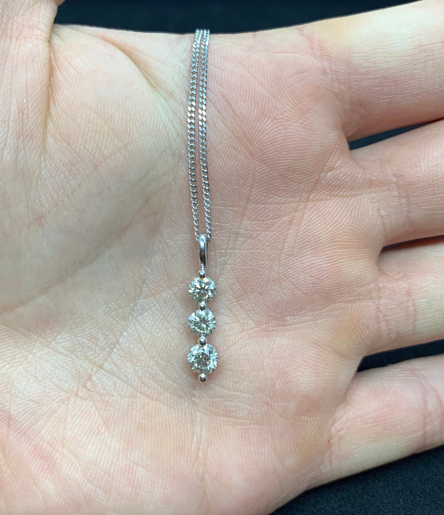 18ct White Gold Diamond Drop Trilogy Pendant. 1.00 carat Total. Quality Diamonds.