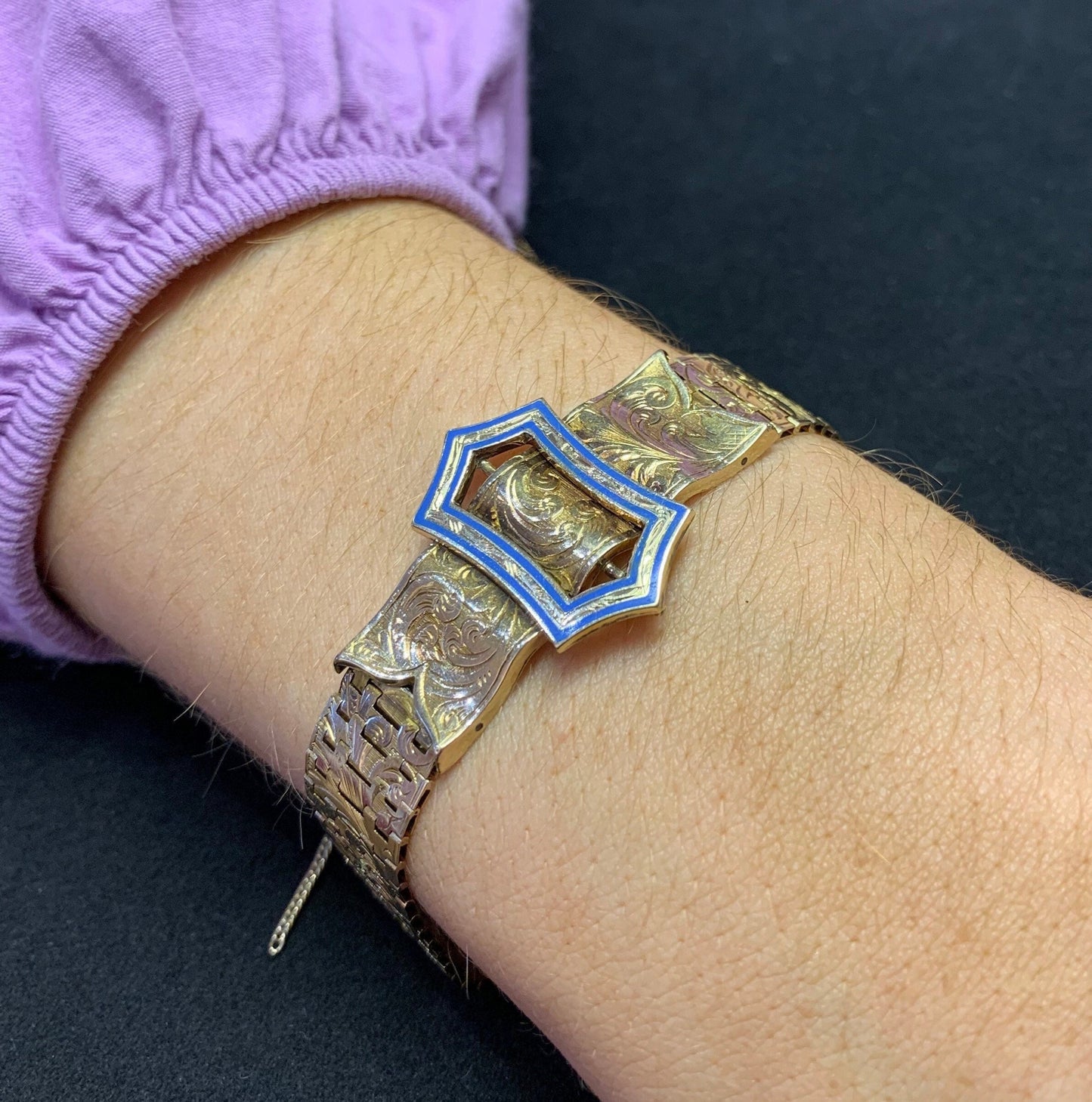 Antique 15ct Gold Enamel Buckle Bracelet. Stunning Rare Survivor. English 1870 - 1880