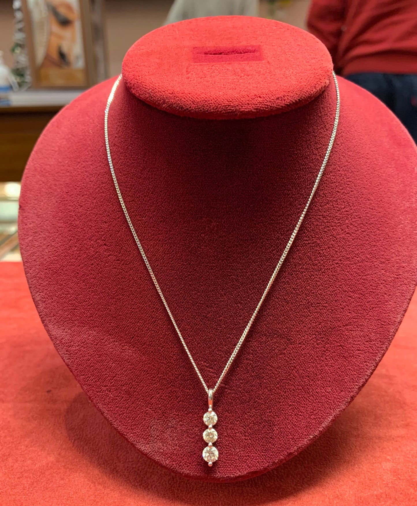 18ct White Gold Diamond Drop Trilogy Pendant. 1.00 carat Total. Quality Diamonds.