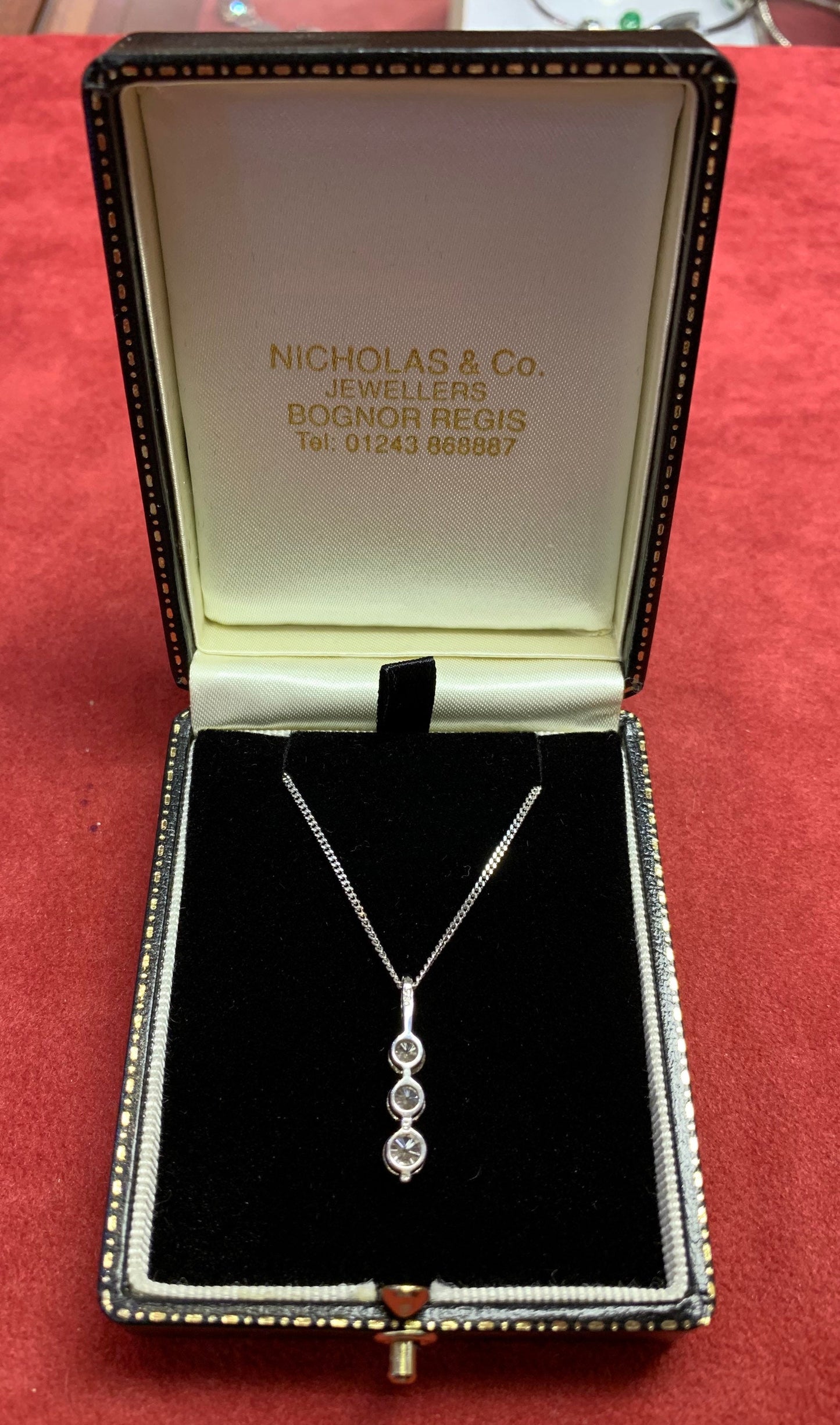 18ct White Gold Diamond Drop Trilogy Pendant. 1.00 carat Total. Quality Diamonds.