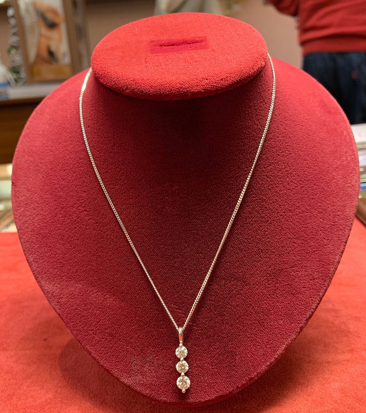 18ct White Gold Diamond Drop Trilogy Pendant. 1.00 carat Total. Quality Diamonds.
