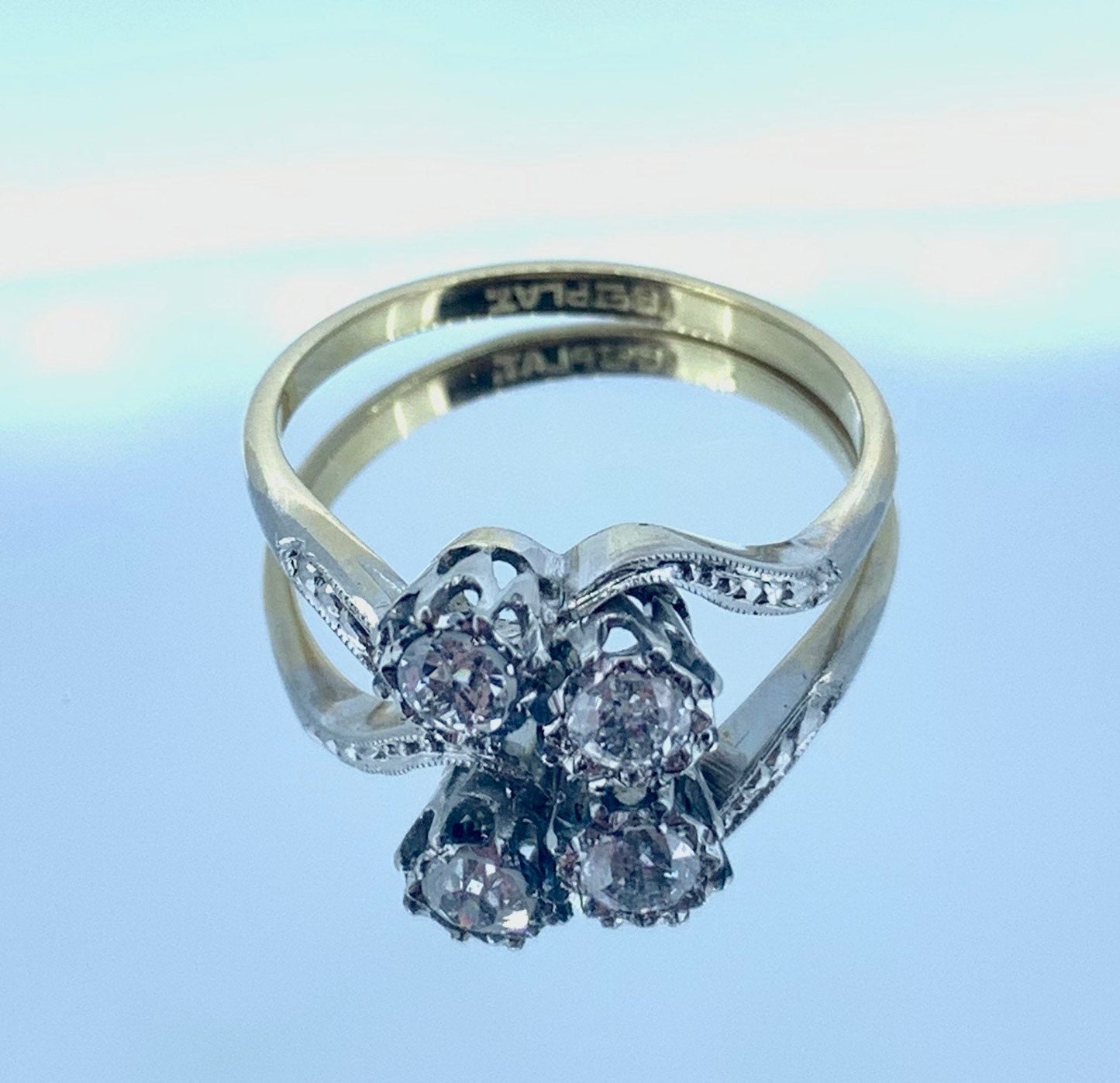 Antique Art Deco Edwardian Diamond 18ct Gold and Platinum Crossover Ring.
