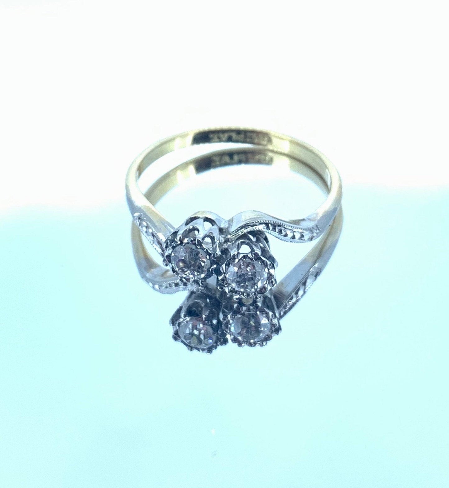 Antique Art Deco Edwardian Diamond 18ct Gold and Platinum Crossover Ring.