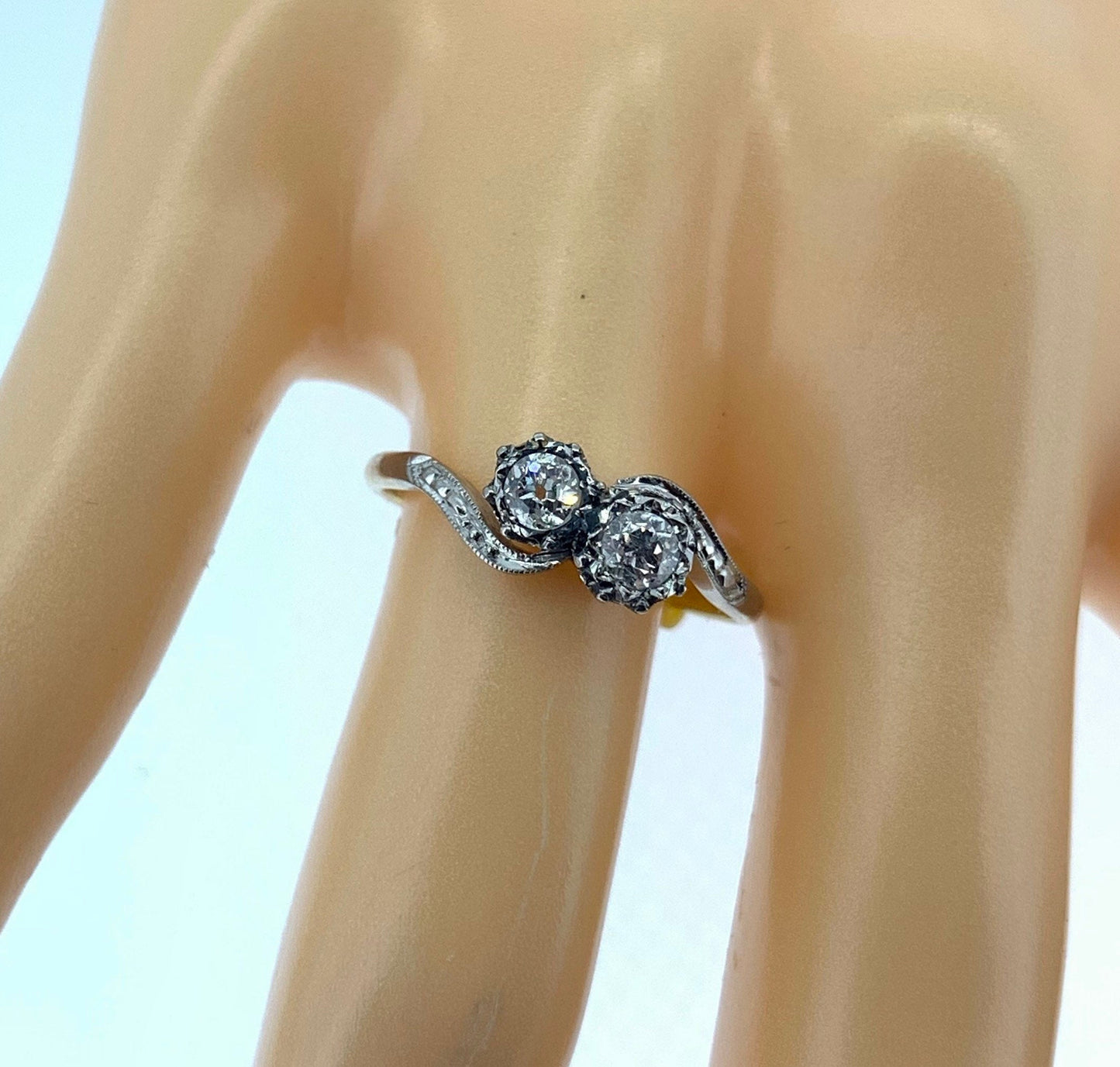 Antique Art Deco Edwardian Diamond 18ct Gold and Platinum Crossover Ring.