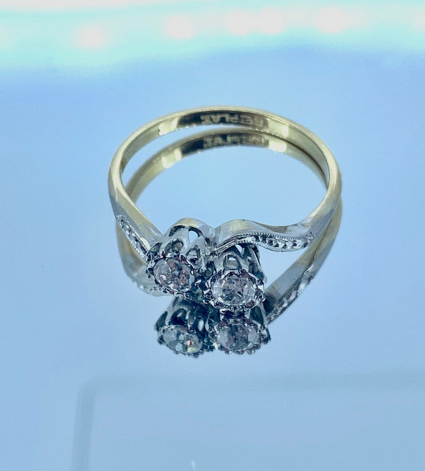 Antique Art Deco Edwardian Diamond 18ct Gold and Platinum Crossover Ring.