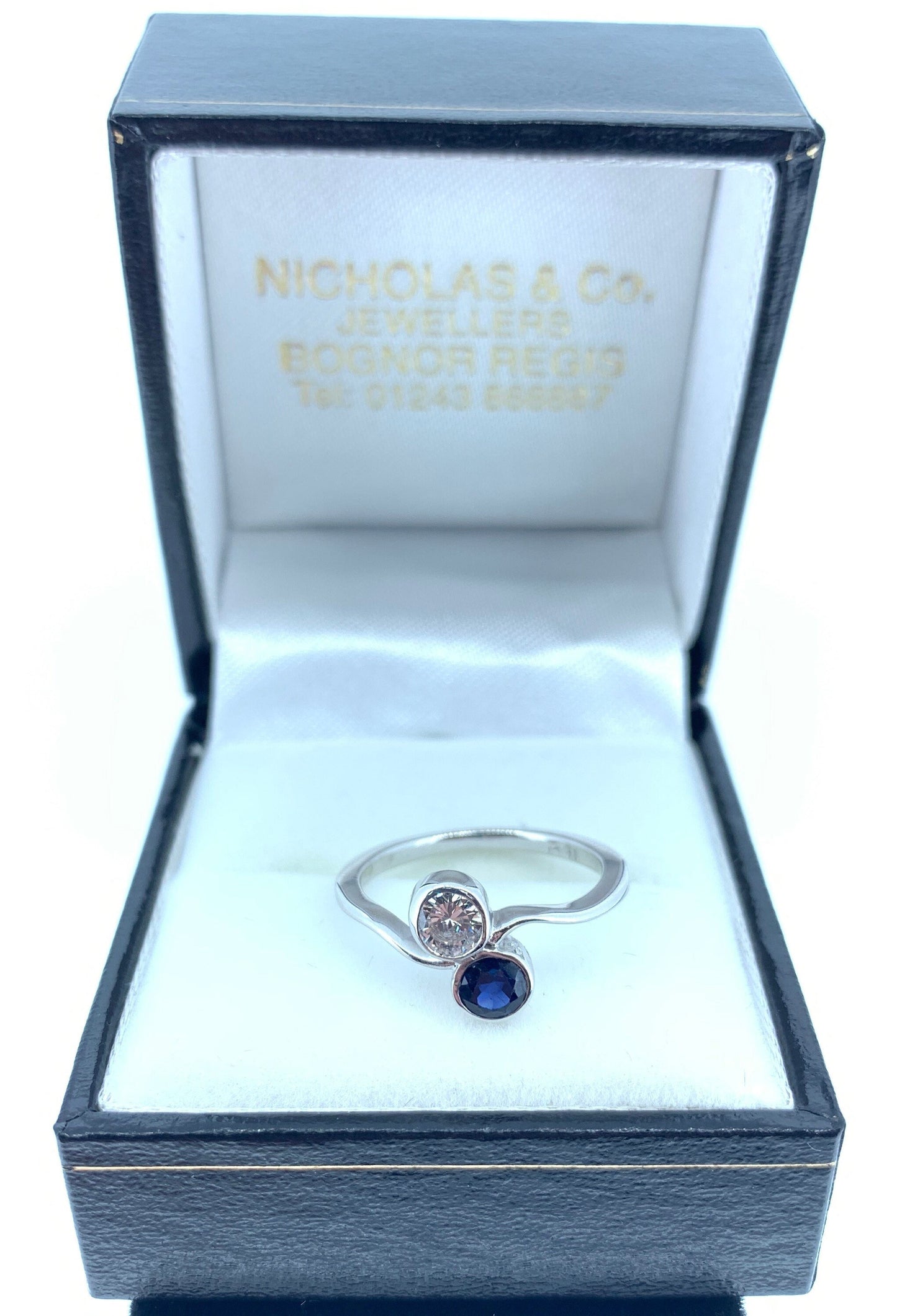 Vintage Diamond and Sapphire Crossover Ring. 18ct White Gold.