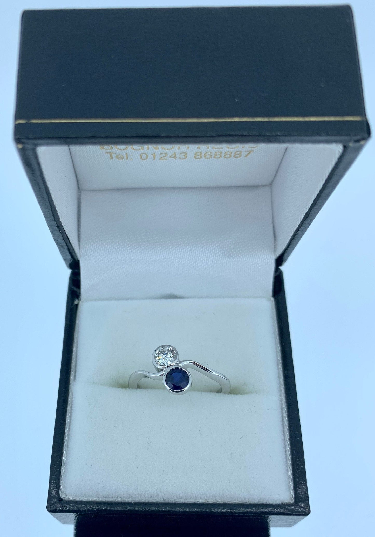 Vintage Diamond and Sapphire Crossover Ring. 18ct White Gold.