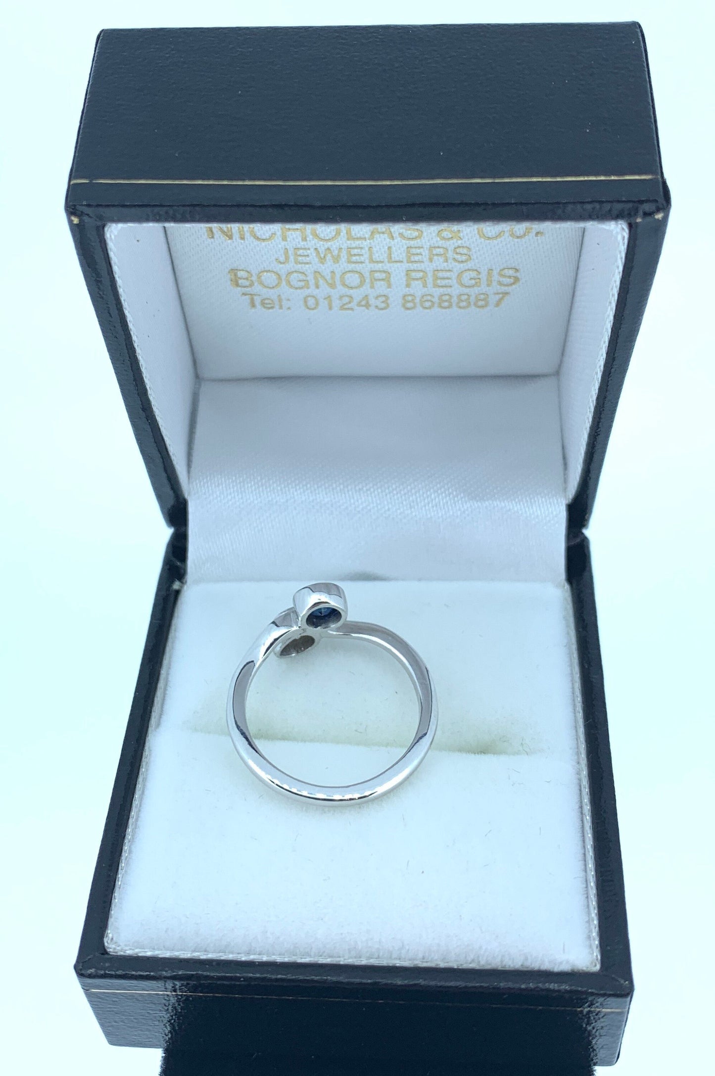 Vintage Diamond and Sapphire Crossover Ring. 18ct White Gold.