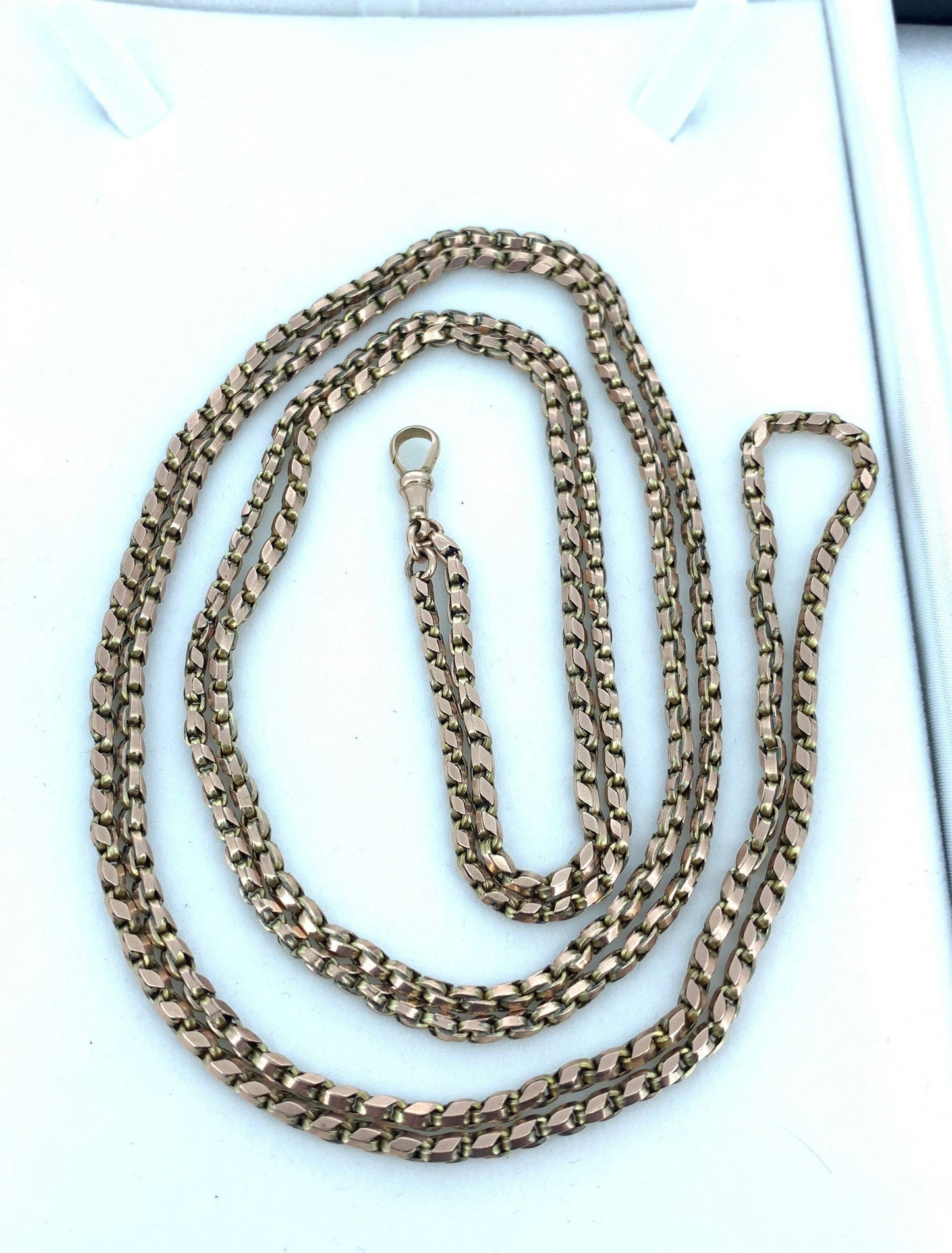 Antique 9ct Rose Gold Guard Chain. English Victorian Gold Muff Chain, Full Length.  Long Chain. 33.6g 55 Inches.