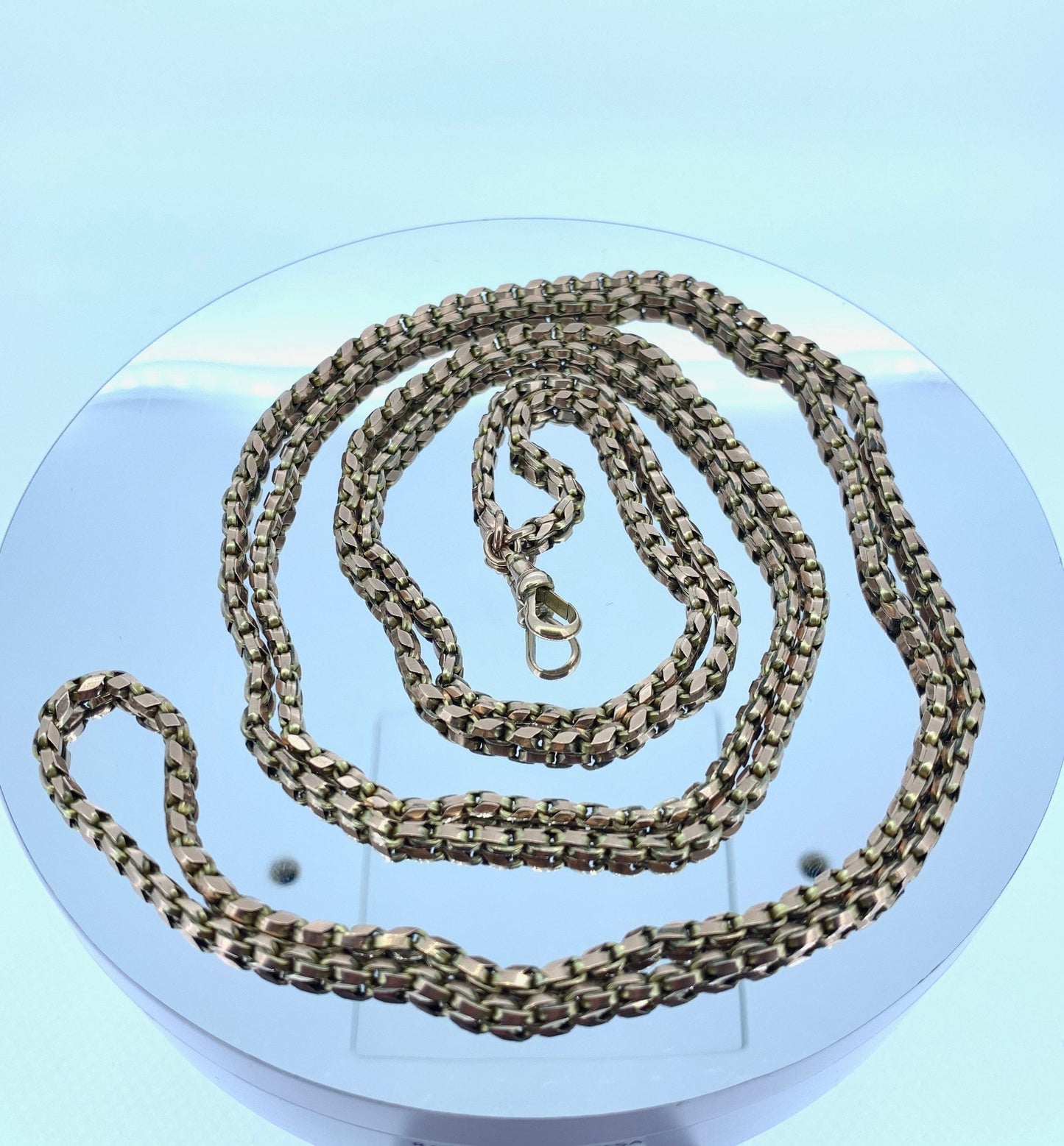Antique 9ct Rose Gold Guard Chain. English Victorian Gold Muff Chain, Full Length.  Long Chain. 33.6g 55 Inches.