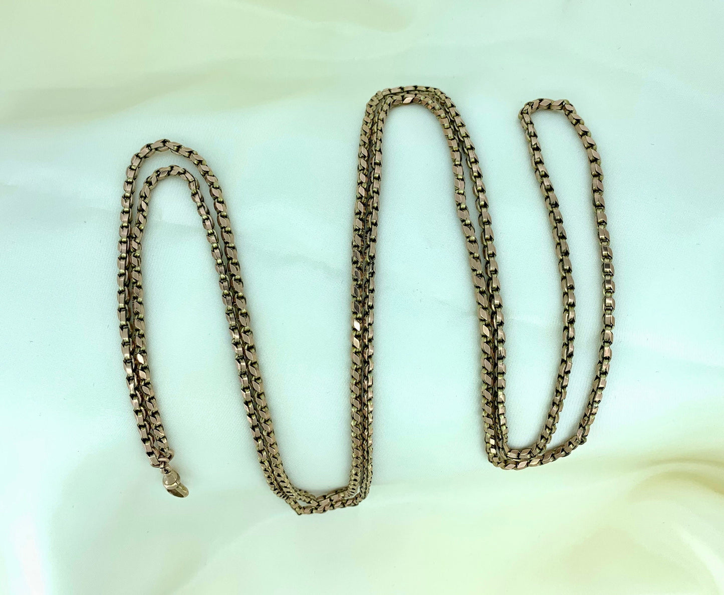 Antique 9ct Rose Gold Guard Chain. English Victorian Gold Muff Chain, Full Length.  Long Chain. 33.6g 55 Inches.
