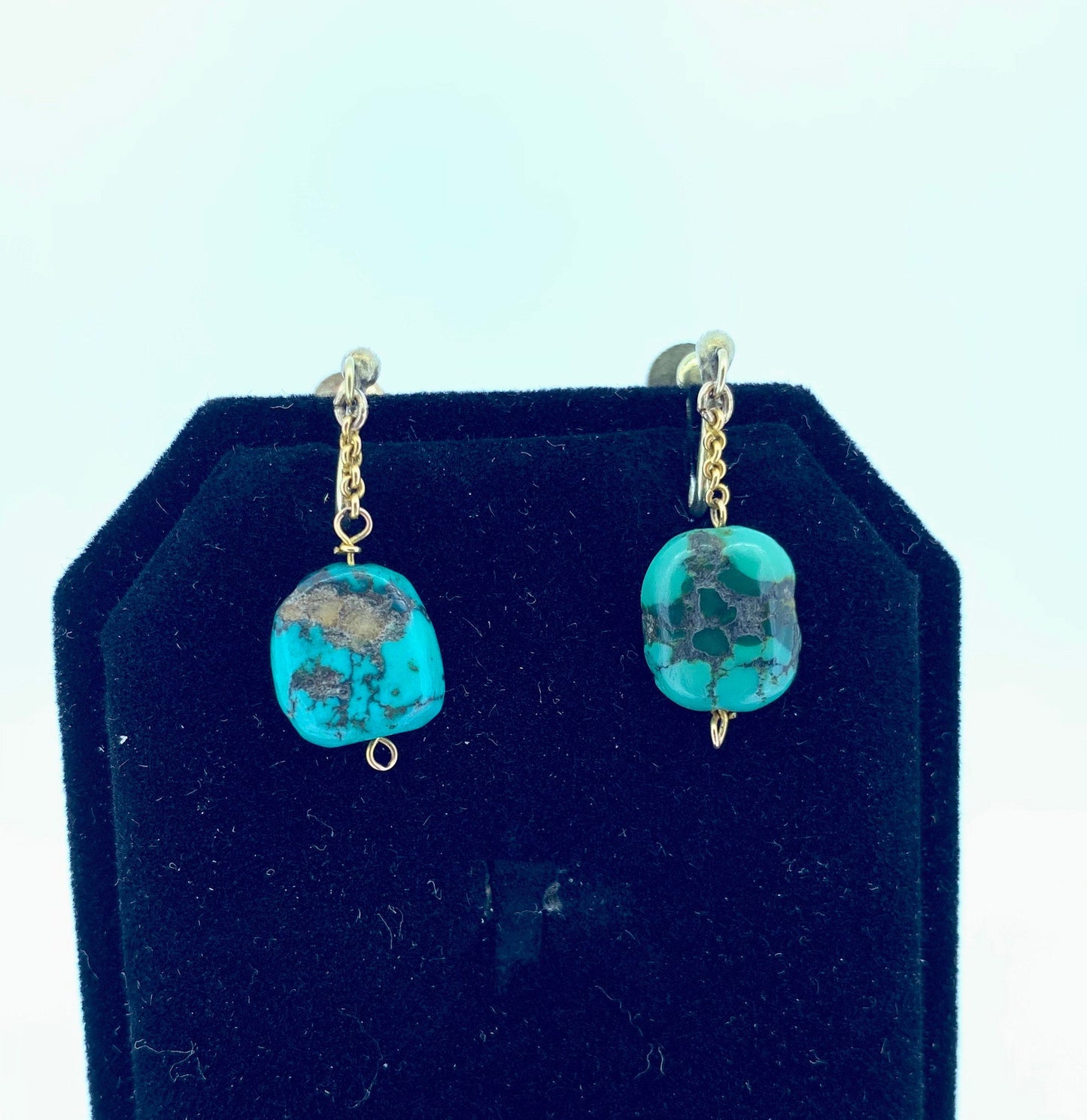 Antique Art Nouveau, Arts & Crafts Victorian Turquoise Matrix 9ct Gold Drop Earrings.