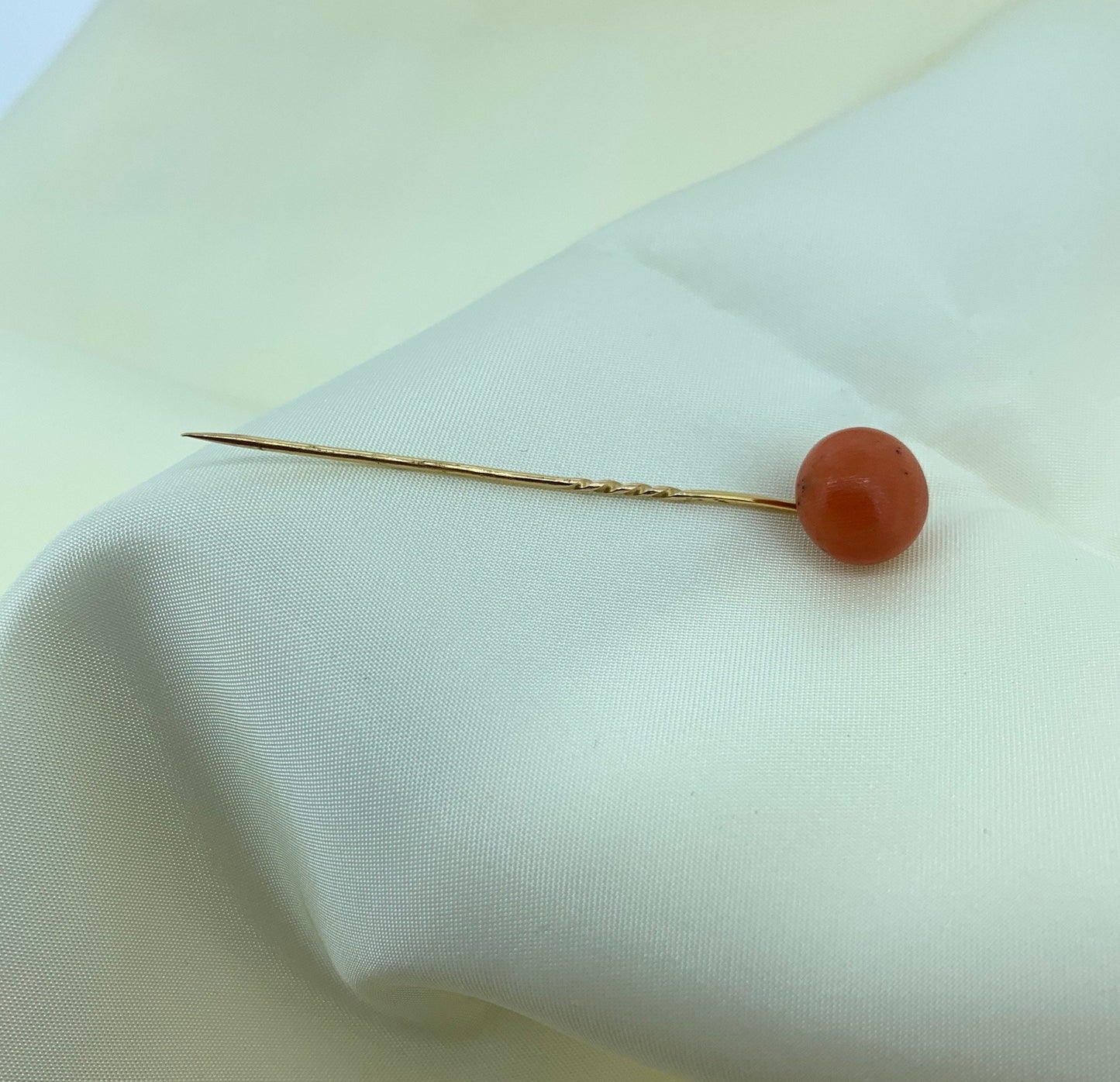 Antique 18ct Gold Large Coral Button Stick Pin. Natural, 12mm!!
