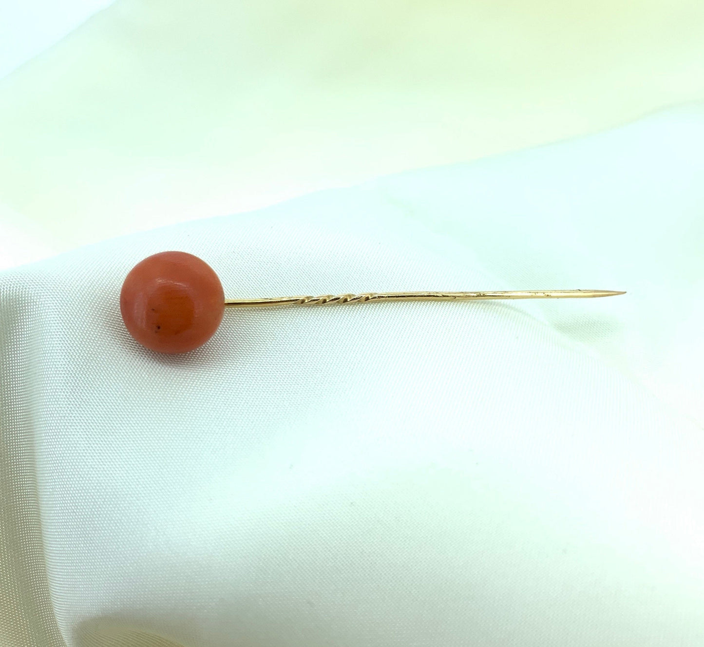 Antique 18ct Gold Large Coral Button Stick Pin. Natural, 12mm!!