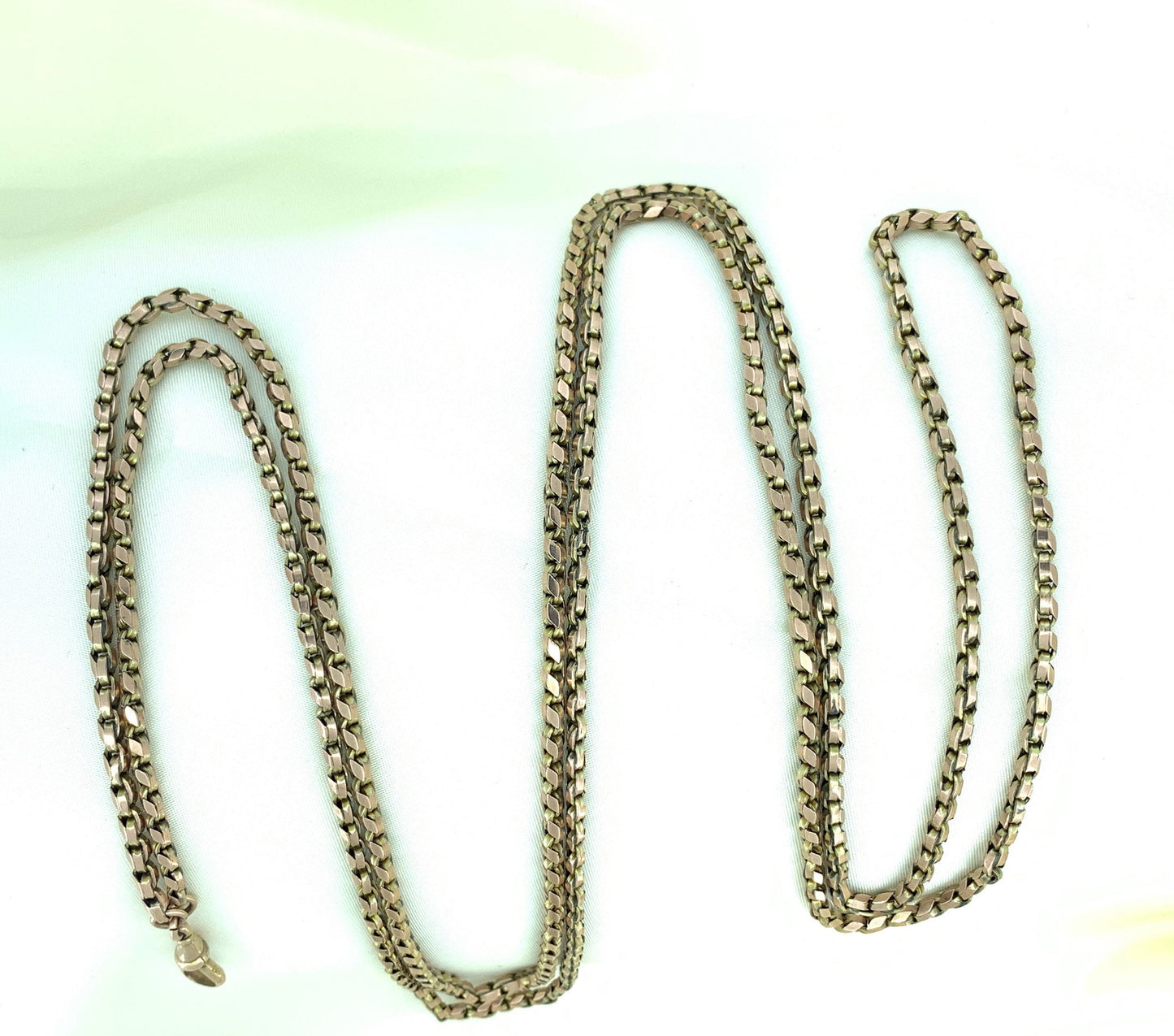 Antique 9ct Rose Gold Guard Chain. English Victorian Gold Muff Chain, Full Length.  Long Chain. 33.6g 55 Inches.