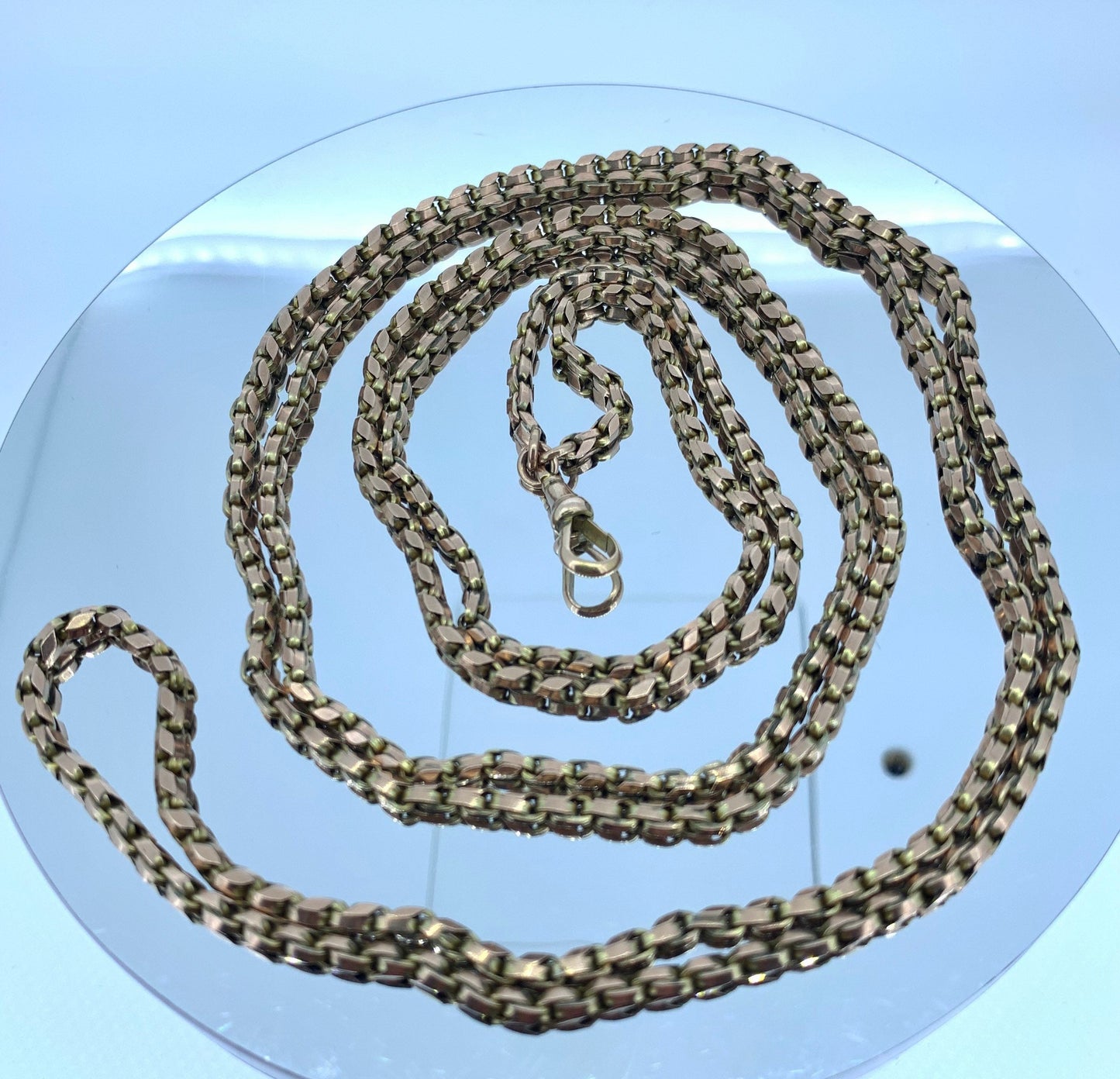 Antique 9ct Rose Gold Guard Chain. English Victorian Gold Muff Chain, Full Length.  Long Chain. 33.6g 55 Inches.