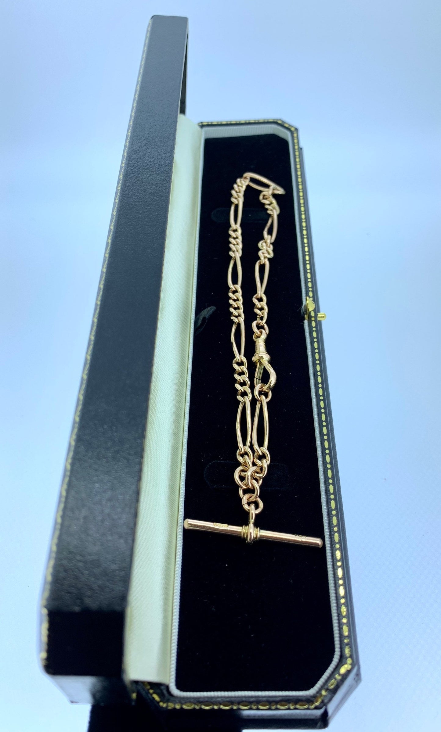 Antique 9ct Rose Gold Watch Chain with T-Bar. Hallmarked 1897.  Single Albert Watch Chain.