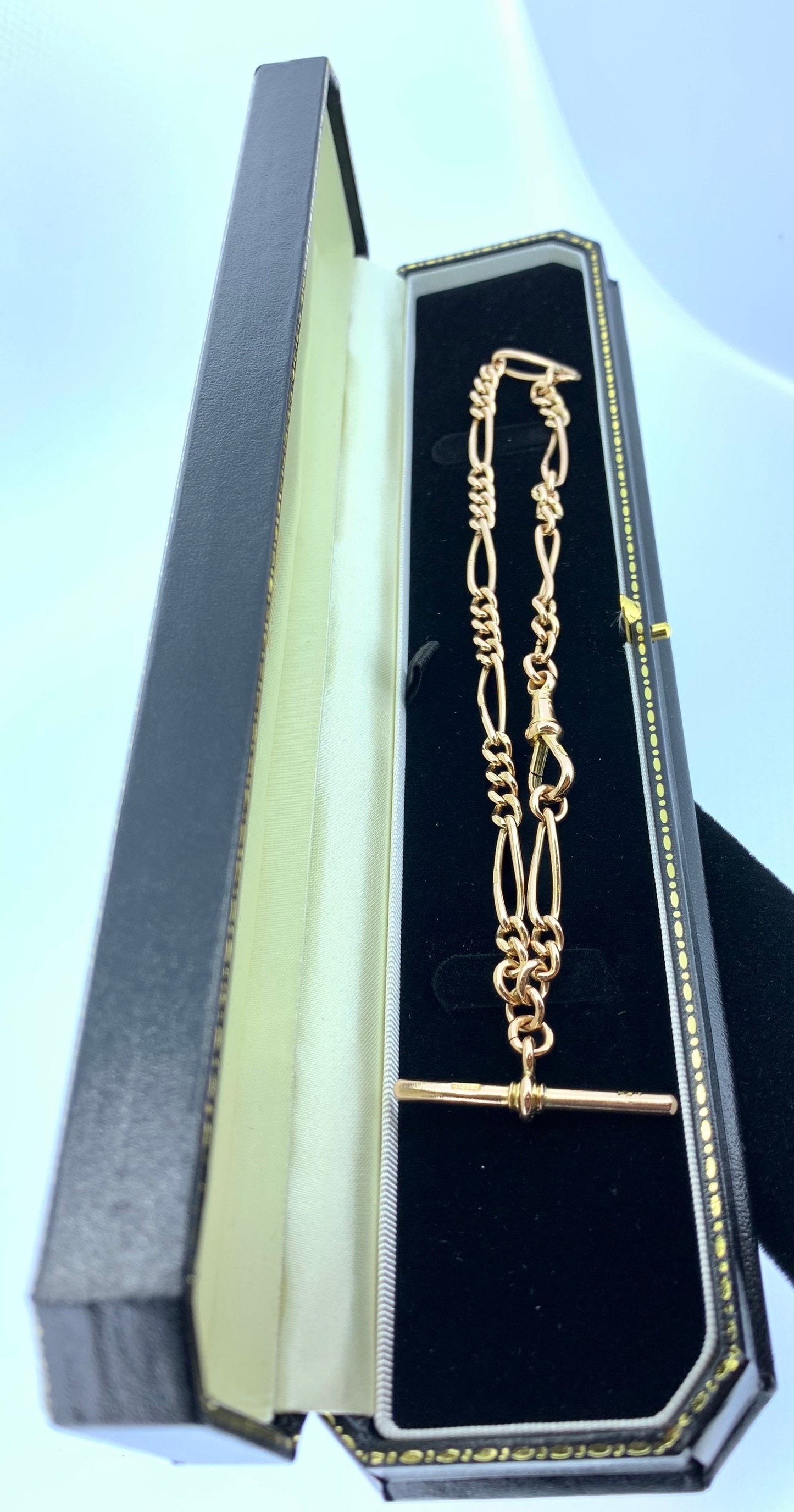 Antique 9ct Rose Gold Watch Chain with T-Bar. Hallmarked 1897.  Single Albert Watch Chain.