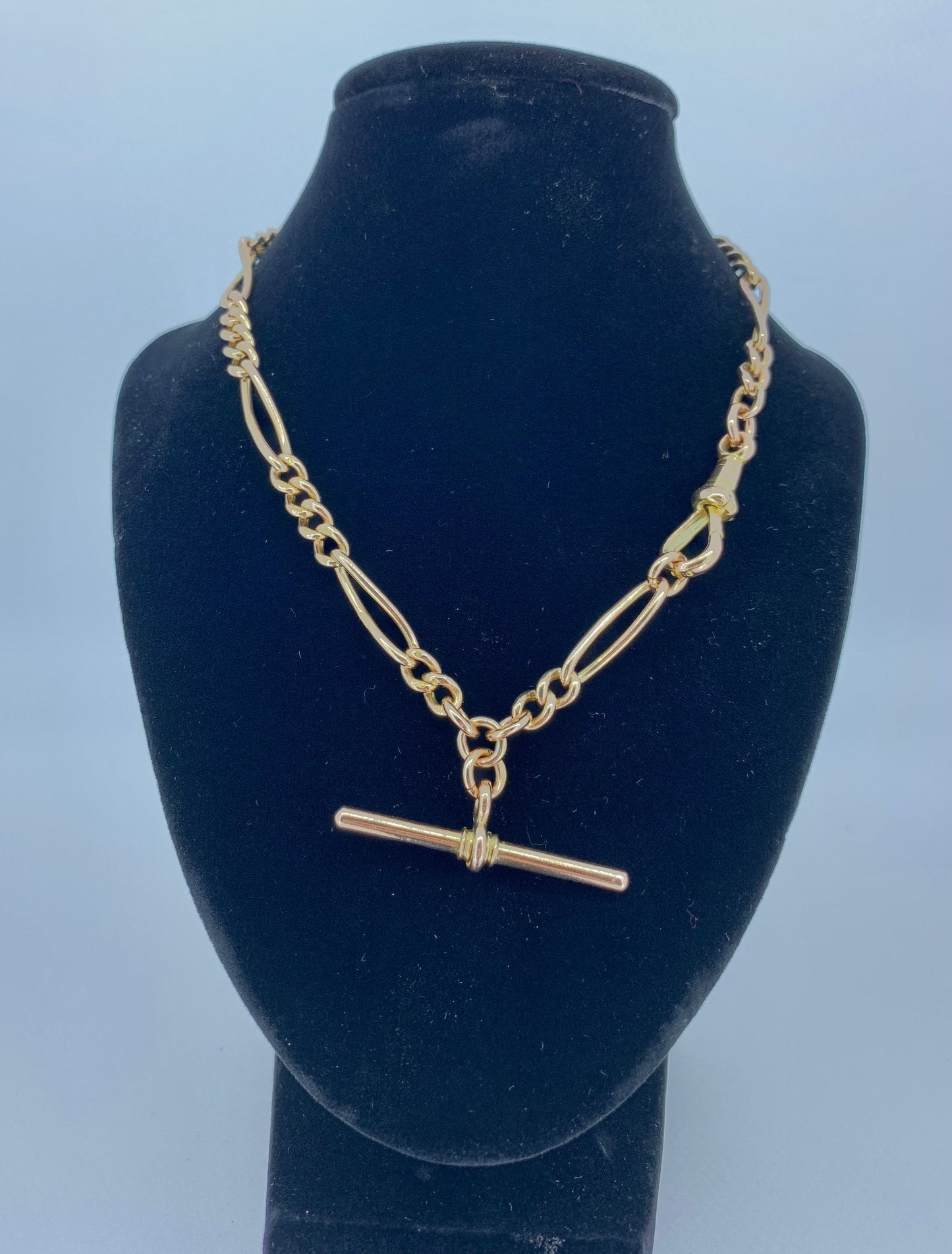 Antique 9ct Rose Gold Watch Chain with T-Bar. Hallmarked 1897.  Single Albert Watch Chain.