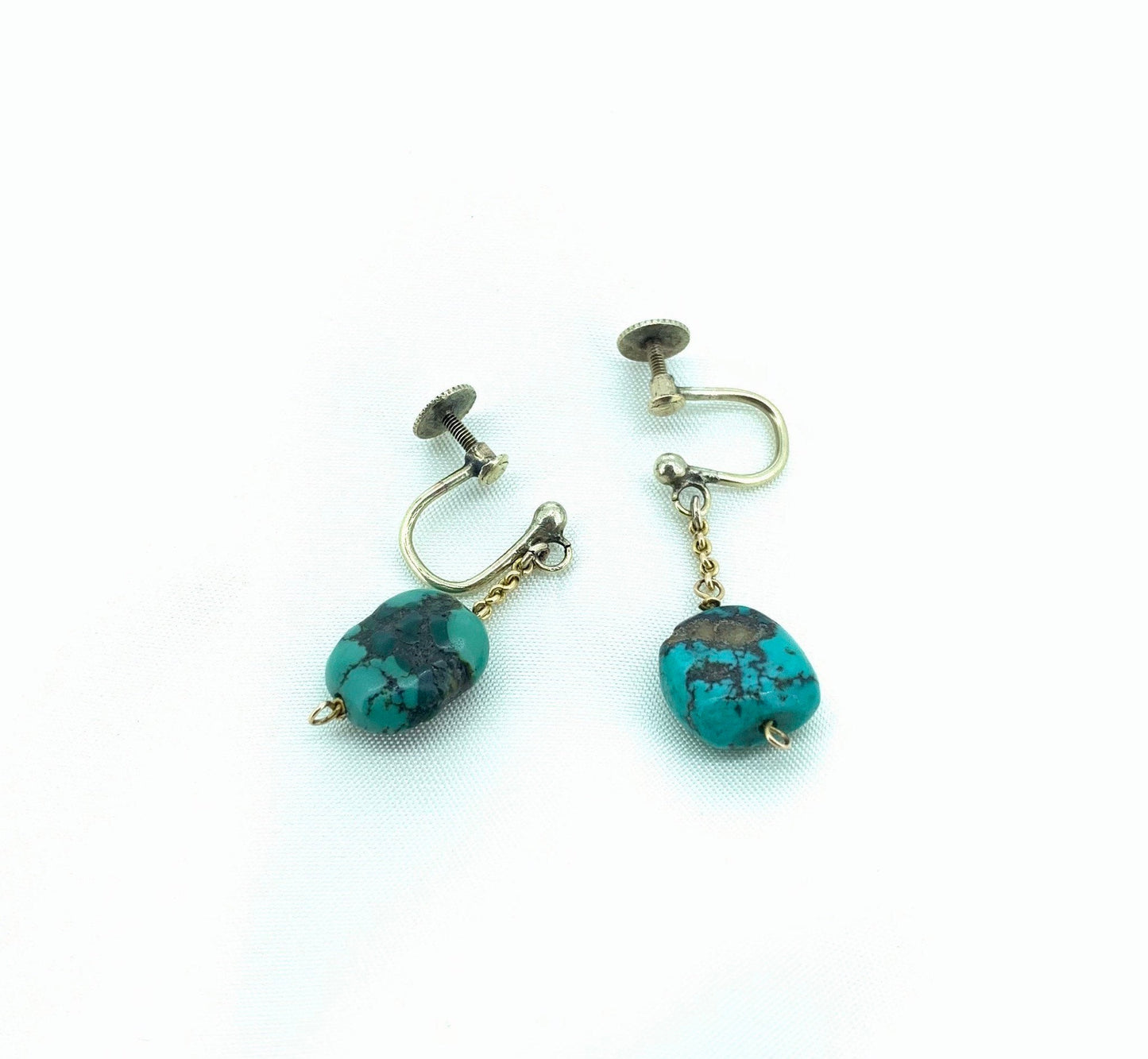 Antique Art Nouveau, Arts & Crafts Victorian Turquoise Matrix 9ct Gold Drop Earrings.