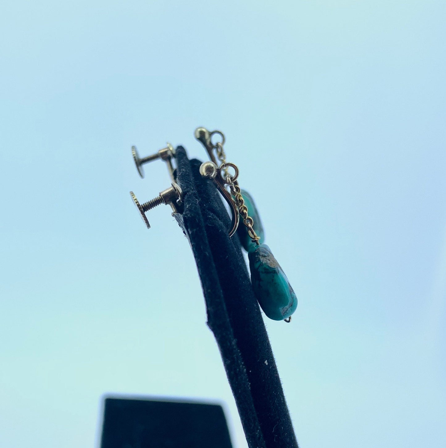 Antique Art Nouveau, Arts & Crafts Victorian Turquoise Matrix 9ct Gold Drop Earrings.