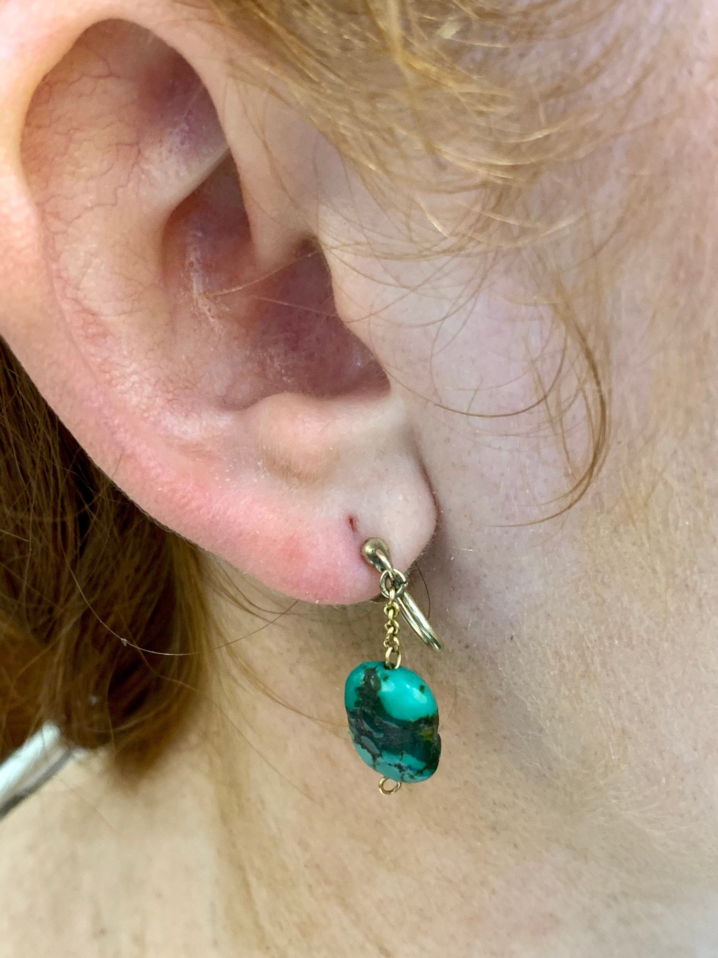 Antique Art Nouveau, Arts & Crafts Victorian Turquoise Matrix 9ct Gold Drop Earrings.