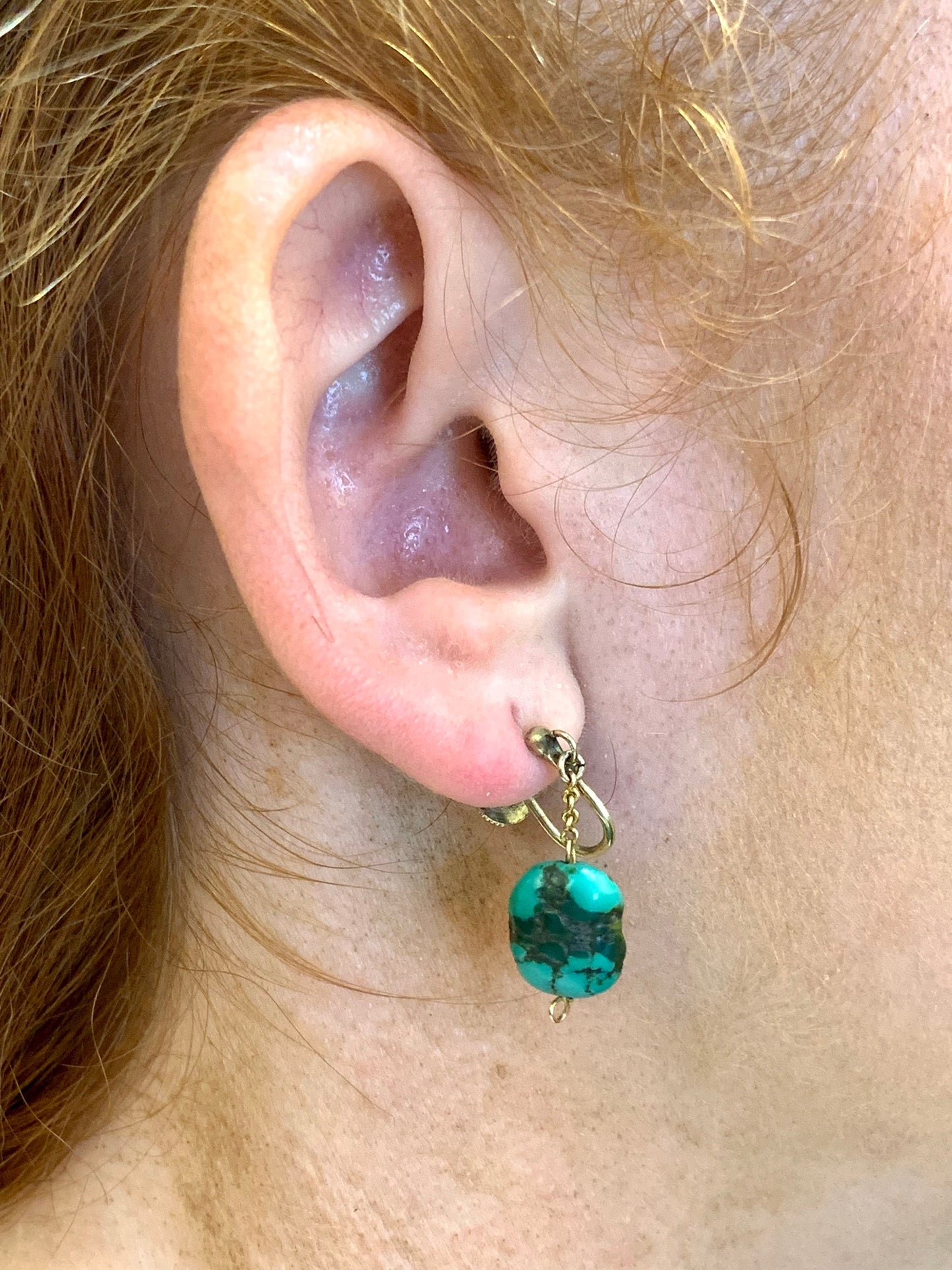 Antique Art Nouveau, Arts & Crafts Victorian Turquoise Matrix 9ct Gold Drop Earrings.