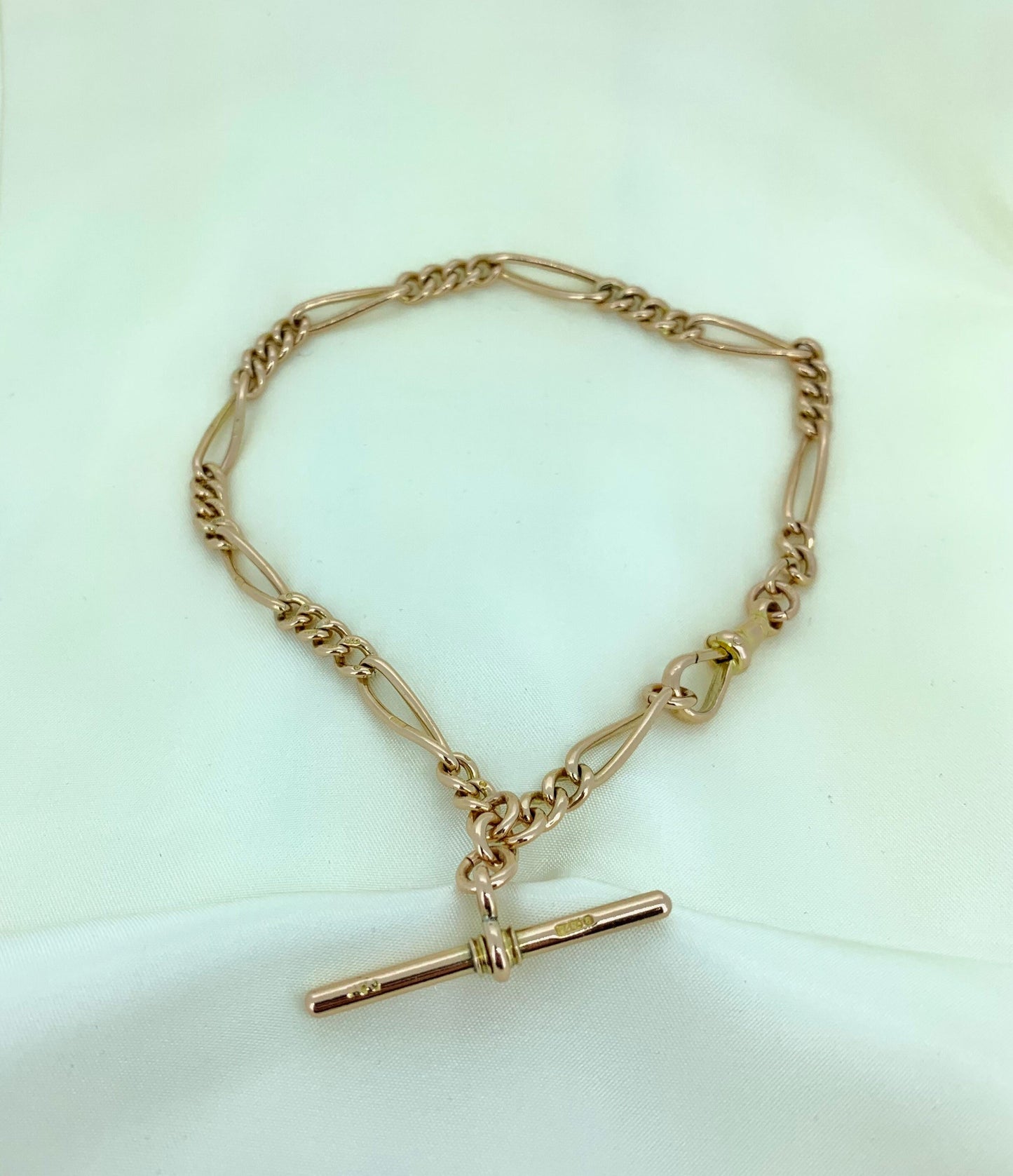 Antique 9ct Rose Gold Watch Chain with T-Bar. Hallmarked 1897.  Single Albert Watch Chain.