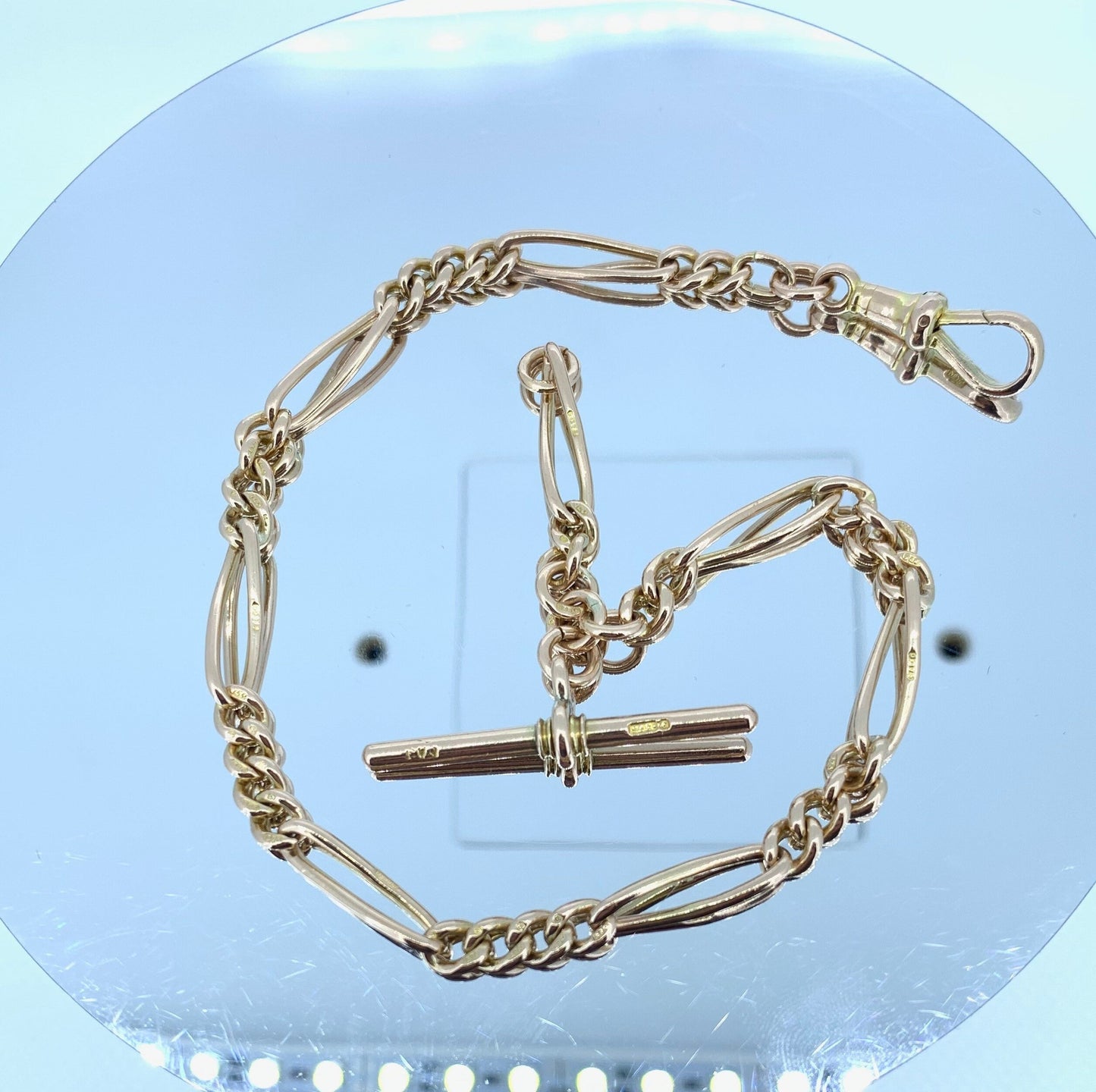 Antique 9ct Rose Gold Watch Chain with T-Bar. Hallmarked 1897.  Single Albert Watch Chain.
