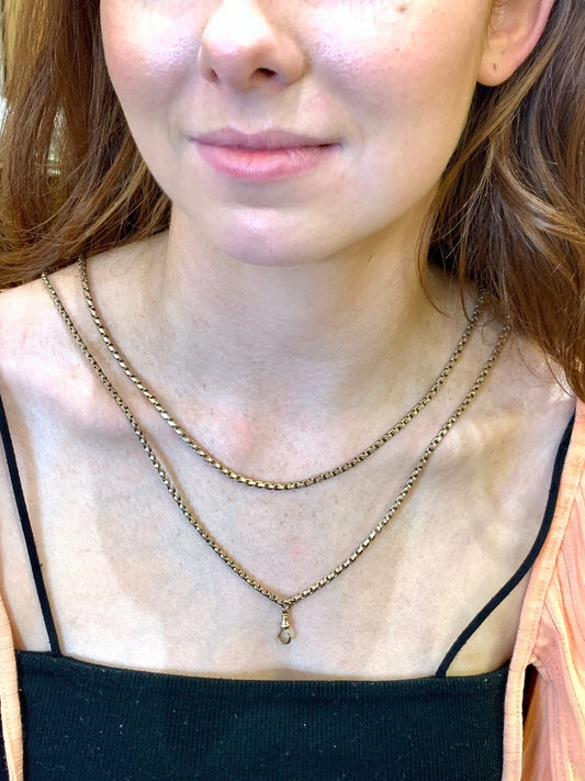 Antique 9ct Rose Gold Guard Chain. English Victorian Gold Muff Chain, Full Length.  Long Chain. 33.6g 55 Inches.