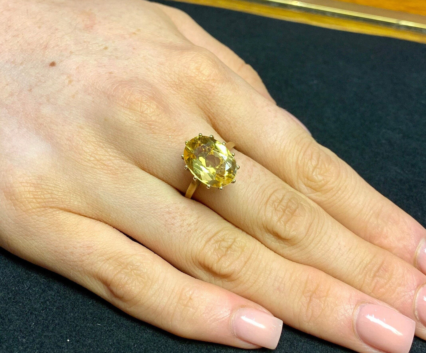Vintage Citrine 9ct Gold Dress Ring. Hallmarked 1990