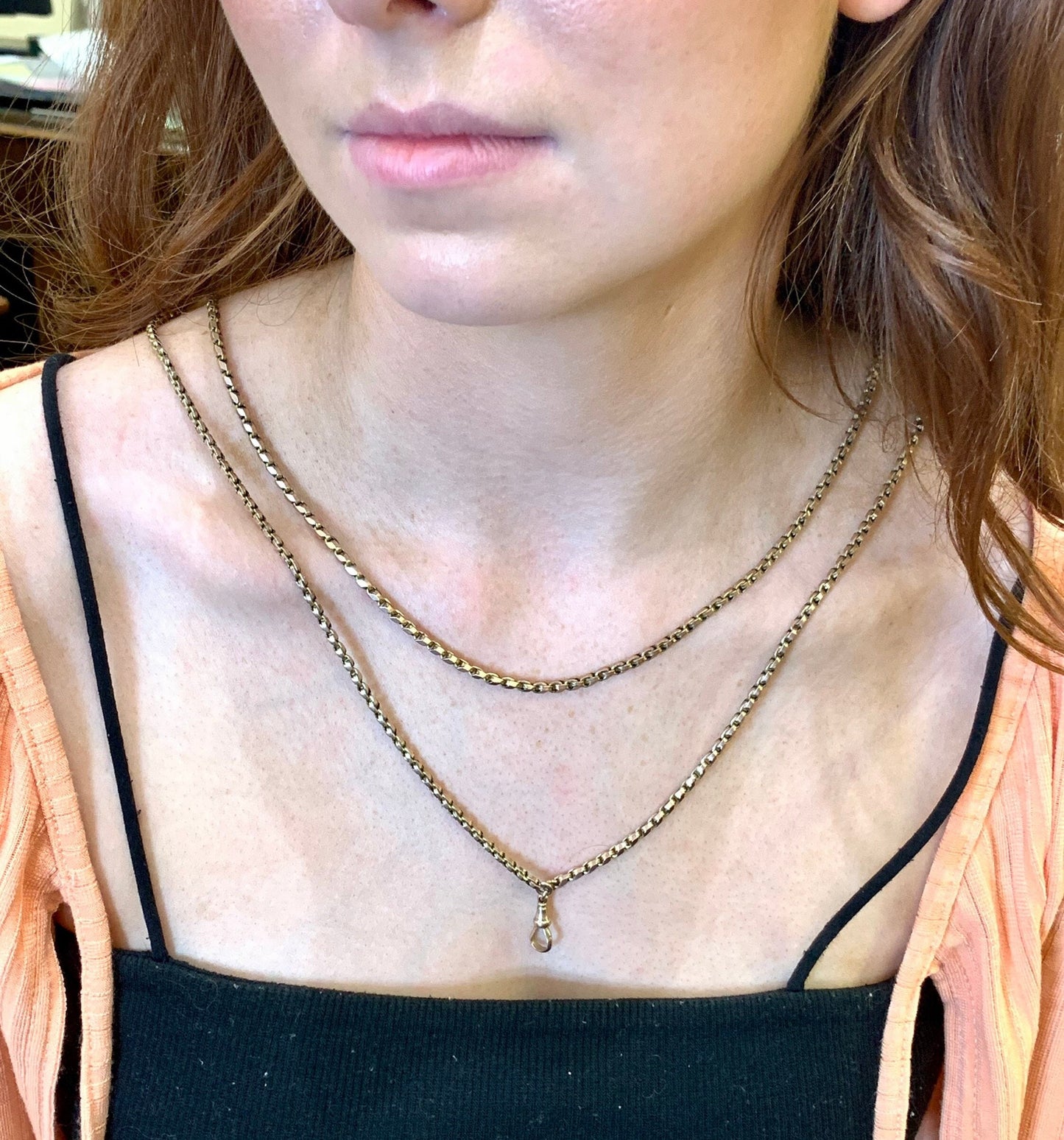 Antique 9ct Rose Gold Guard Chain. English Victorian Gold Muff Chain, Full Length.  Long Chain. 33.6g 55 Inches.