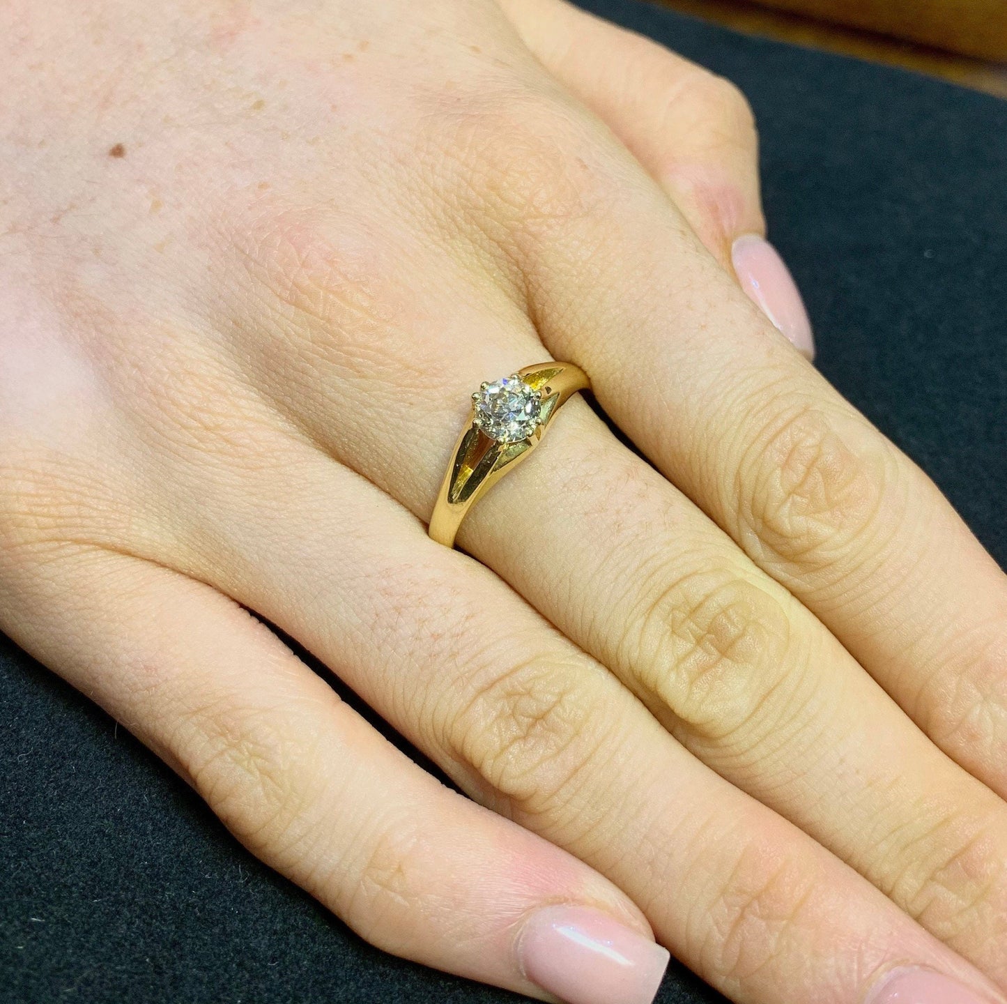 Antique 0.82ct Old European Cut Diamond Gypsy / Pinky Ring.  18ct Gold. Late Victorian. Natural Diamond.
