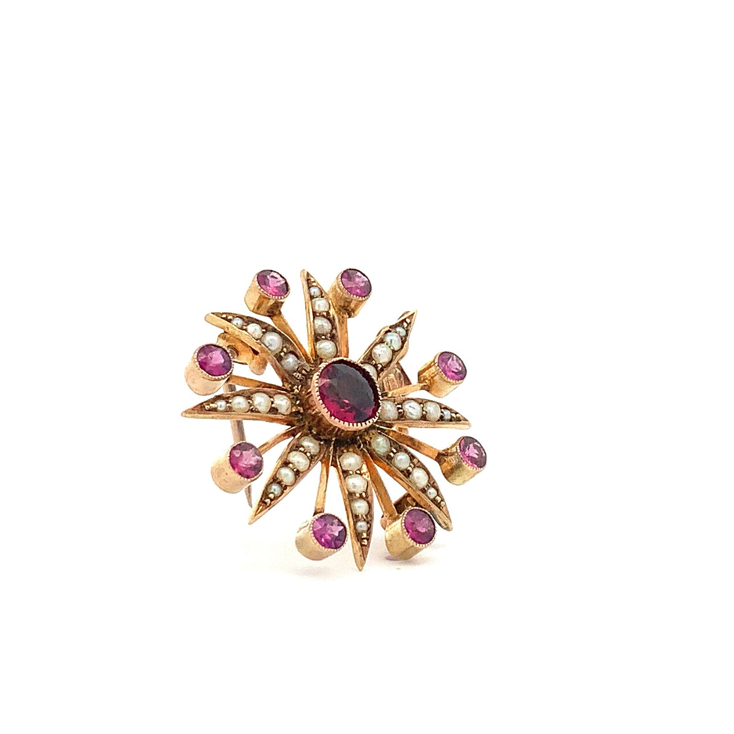Antique Amethyst and Pearl 9ct Gold Star Pendant / Brooch. English Circa 1900