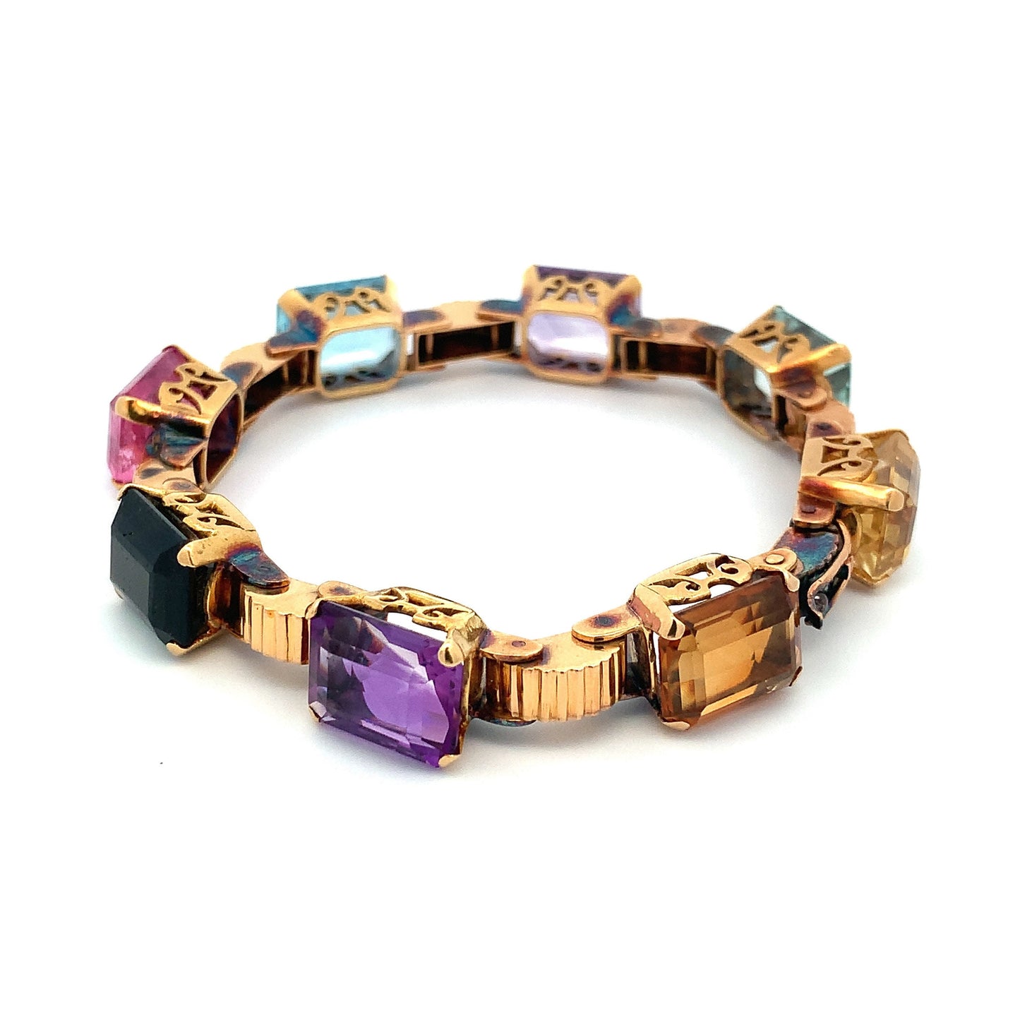 Outstanding Vintage Multi-Gem 18ct Gold Bracelet. Genuine 1940's Example, Highly Wearable & Collectable.