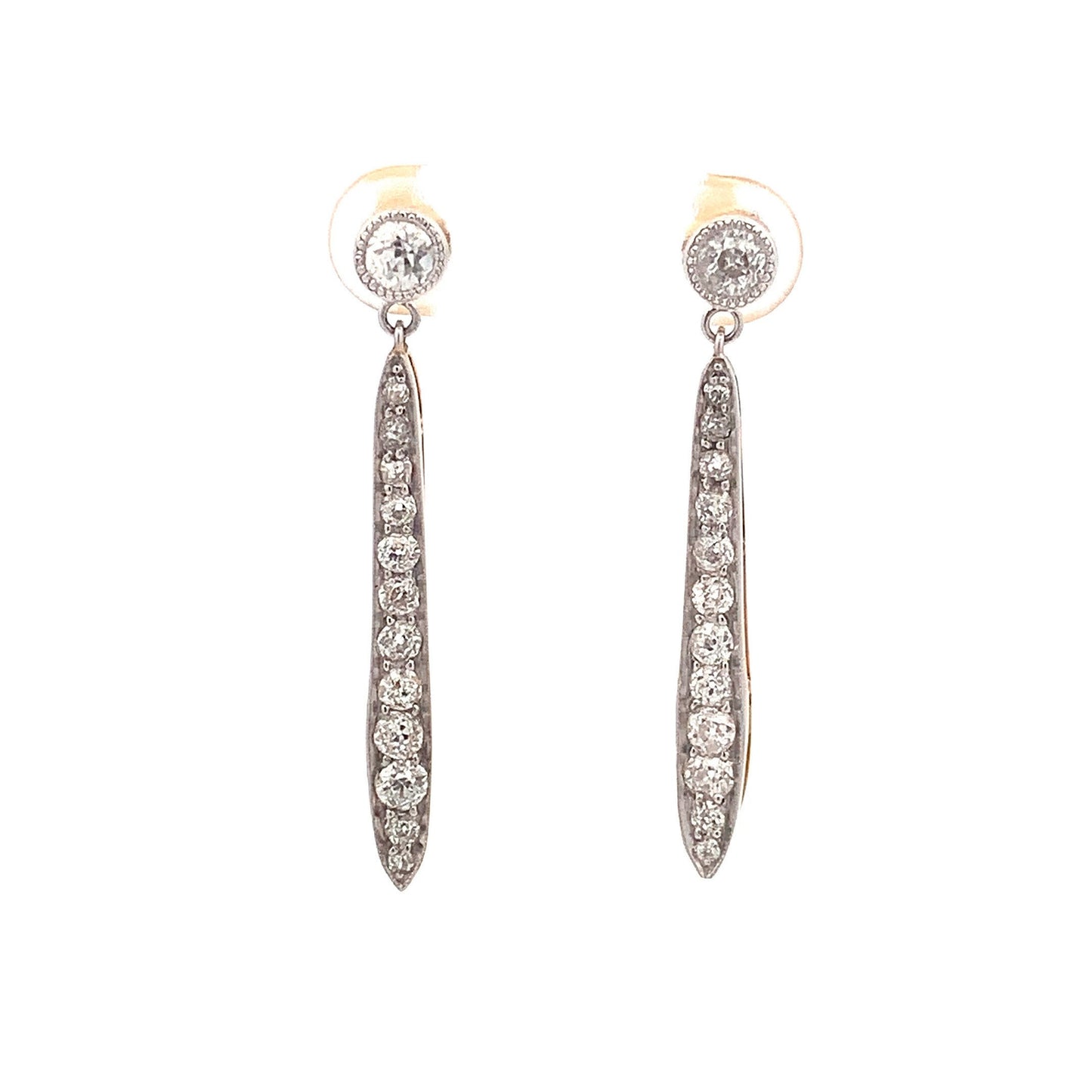 Antique Edwardian Old European Cut Diamonds Platinum / 18ct Gold Drop Earrings. Rare Find.