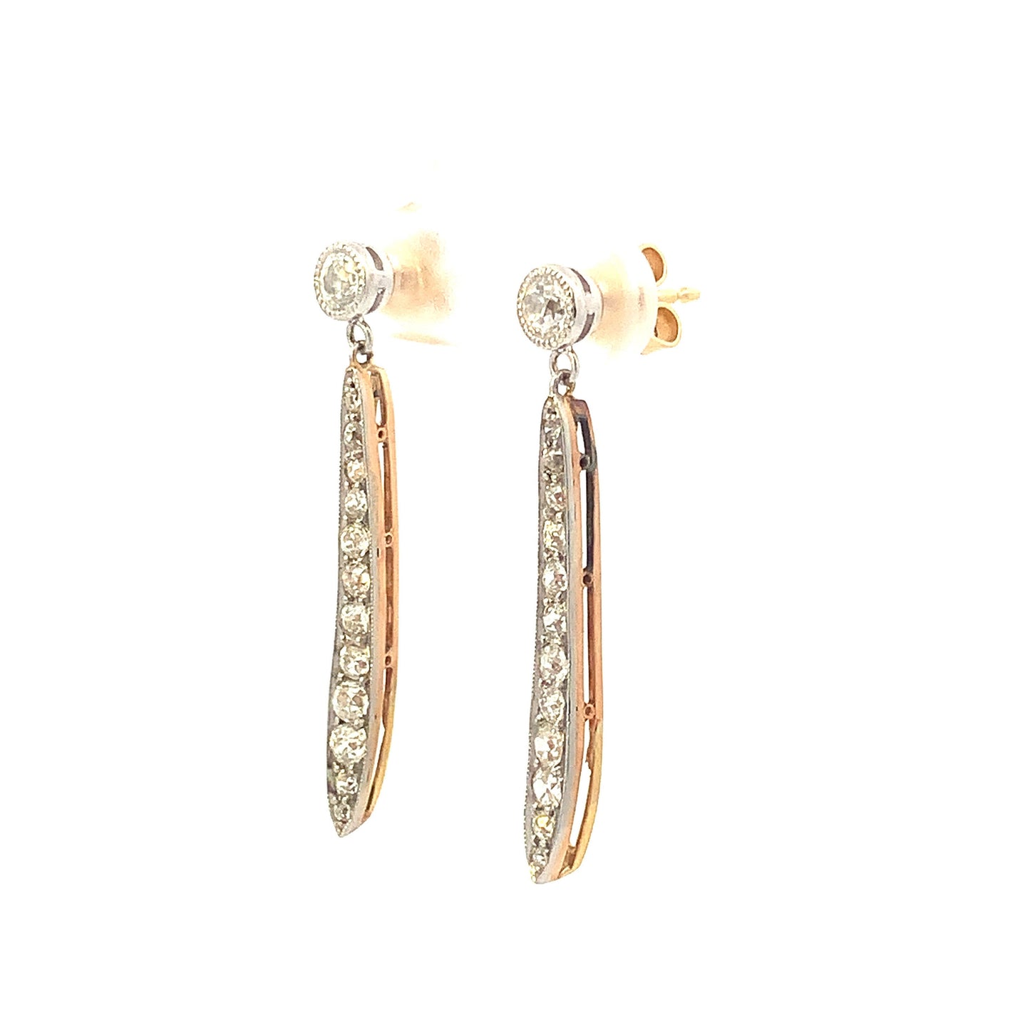 Antique Edwardian Old European Cut Diamonds Platinum / 18ct Gold Drop Earrings. Rare Find.