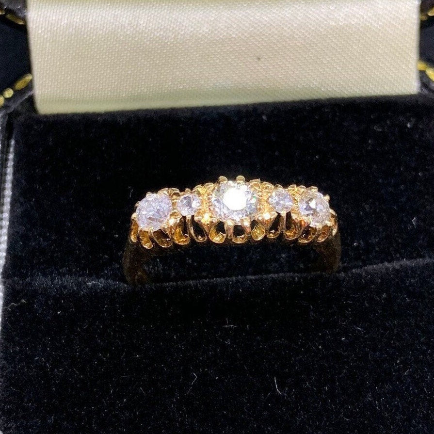 Antique 5 Stone Diamond Ring. Hallmarked 1871. Old Cut European Diamonds. English. 18ct Gold.