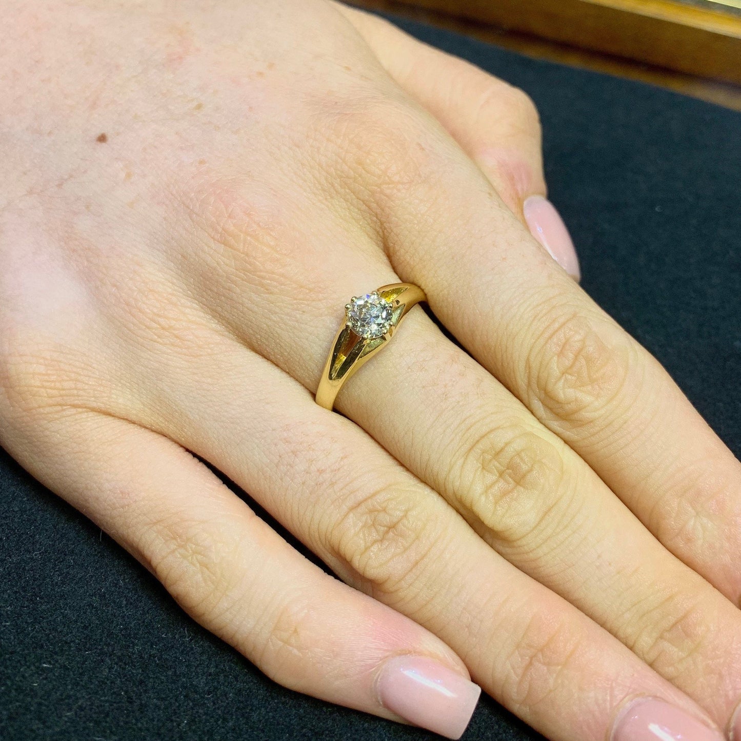 Antique 0.82ct Old European Cut Diamond Gypsy / Pinky Ring.  18ct Gold. Late Victorian. Natural Diamond.